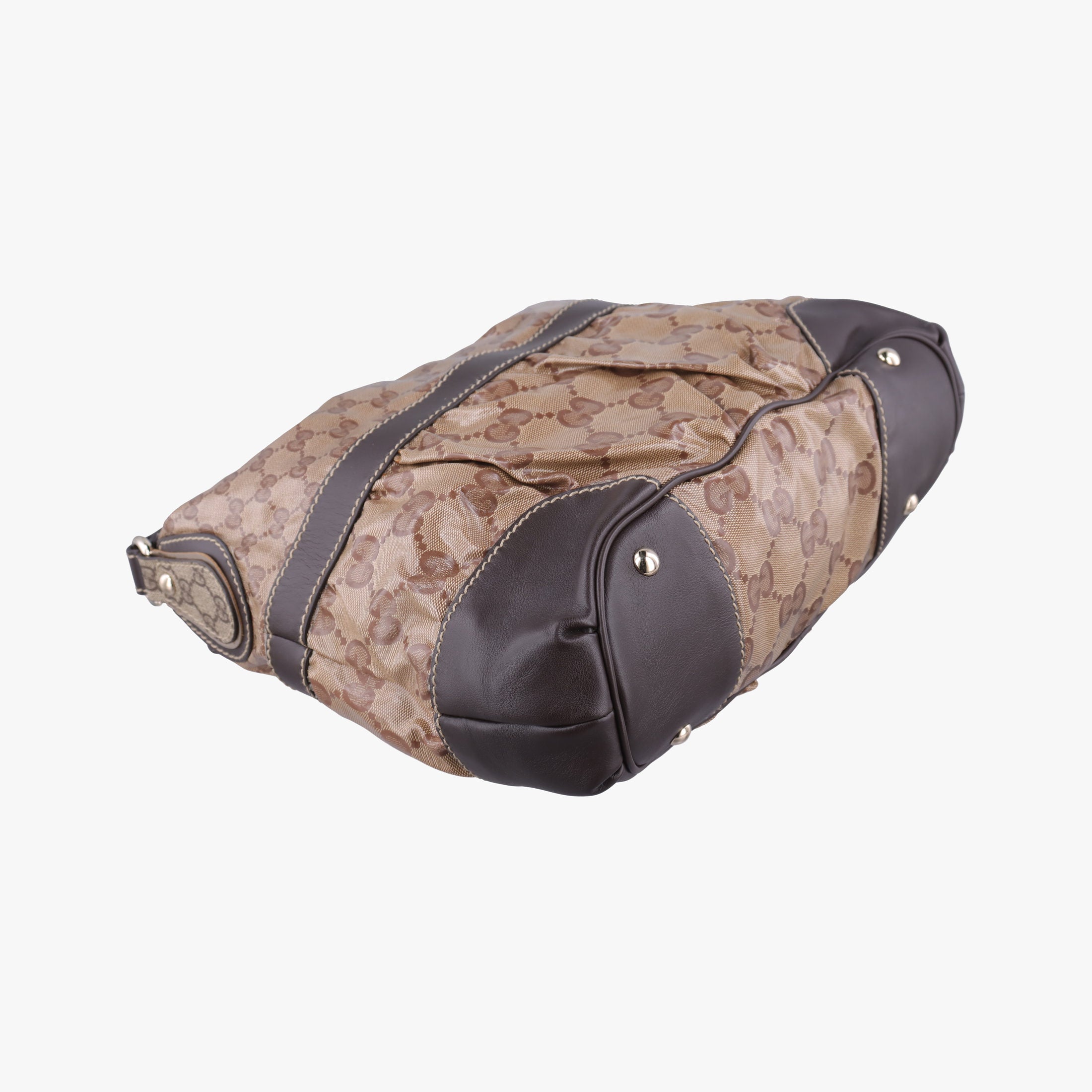 GG Crystal Beige × Brown PVC coated canvas ×Leather Trim 223965 A4970781GG クリスタル ベージュ× ブラウン PVCコーティングキャンバス × レザー 223965 A4970781