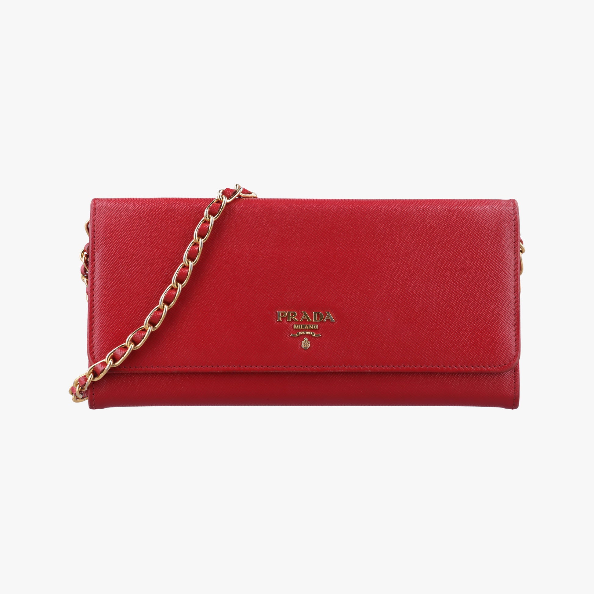 Metal Wallet on Chain Cornflower Clutch Red Saffiano Leather 1MT290 181メタル ウォレット オン チェーン コーンフラワー クラッチ レッド サフィアーノレザー 1MT290 181
