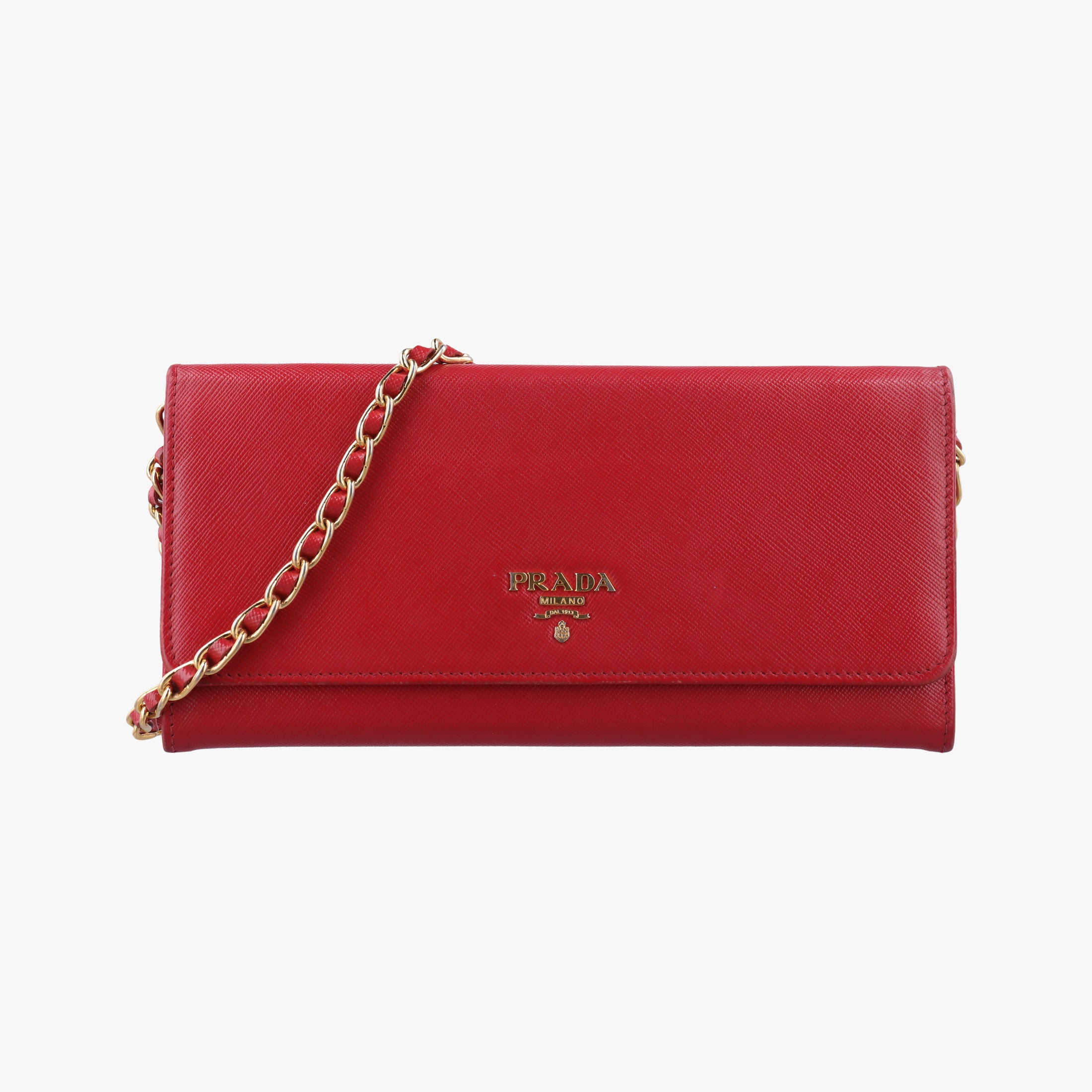 Metal Wallet on Chain Cornflower Clutch Red Saffiano Leather 1MT290 181メタル ウォレット オン チェーン コーンフラワー クラッチ レッド サフィアーノレザー 1MT290 181
