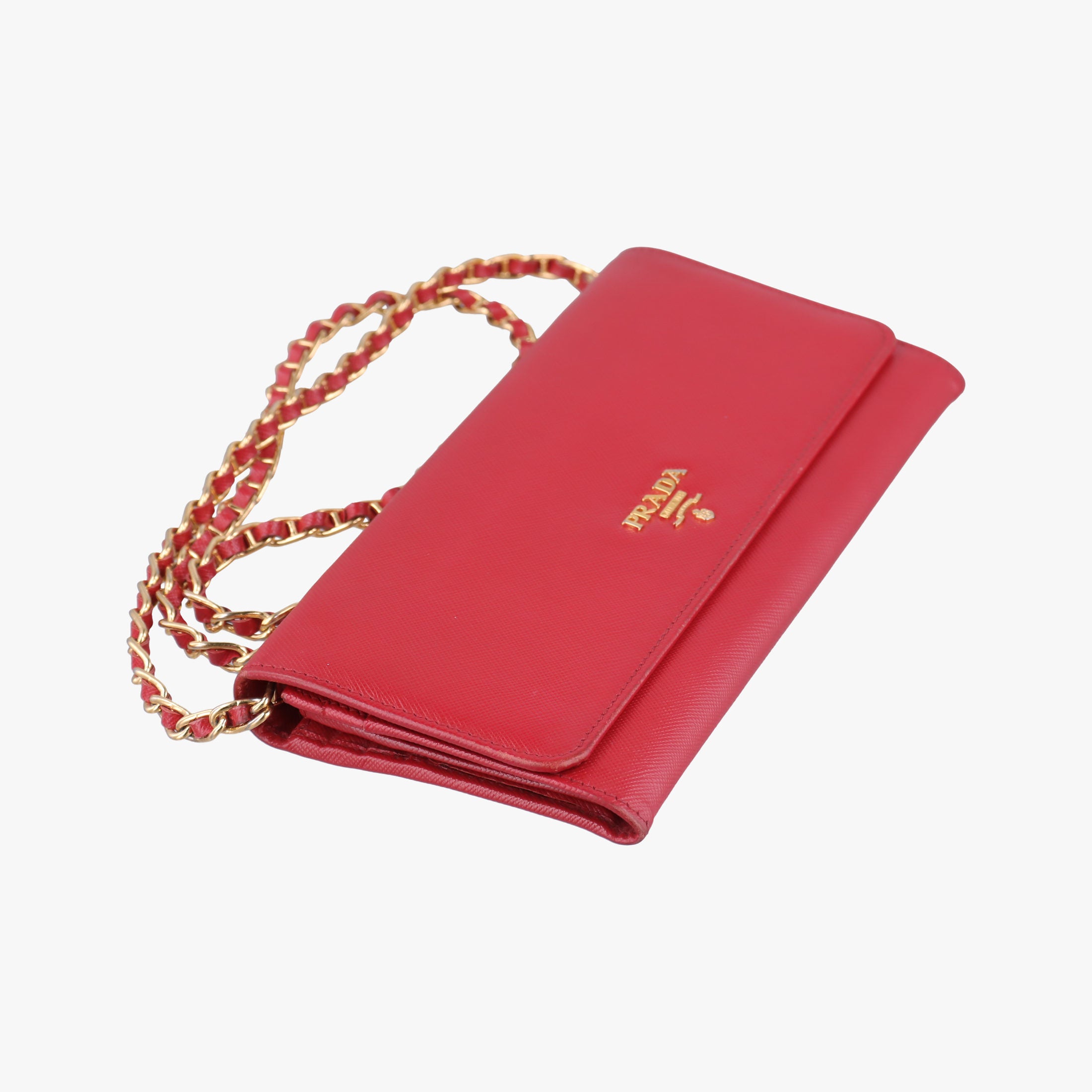 Metal Wallet on Chain Cornflower Clutch Red Saffiano Leather 1MT290 181メタル ウォレット オン チェーン コーンフラワー クラッチ レッド サフィアーノレザー 1MT290 181