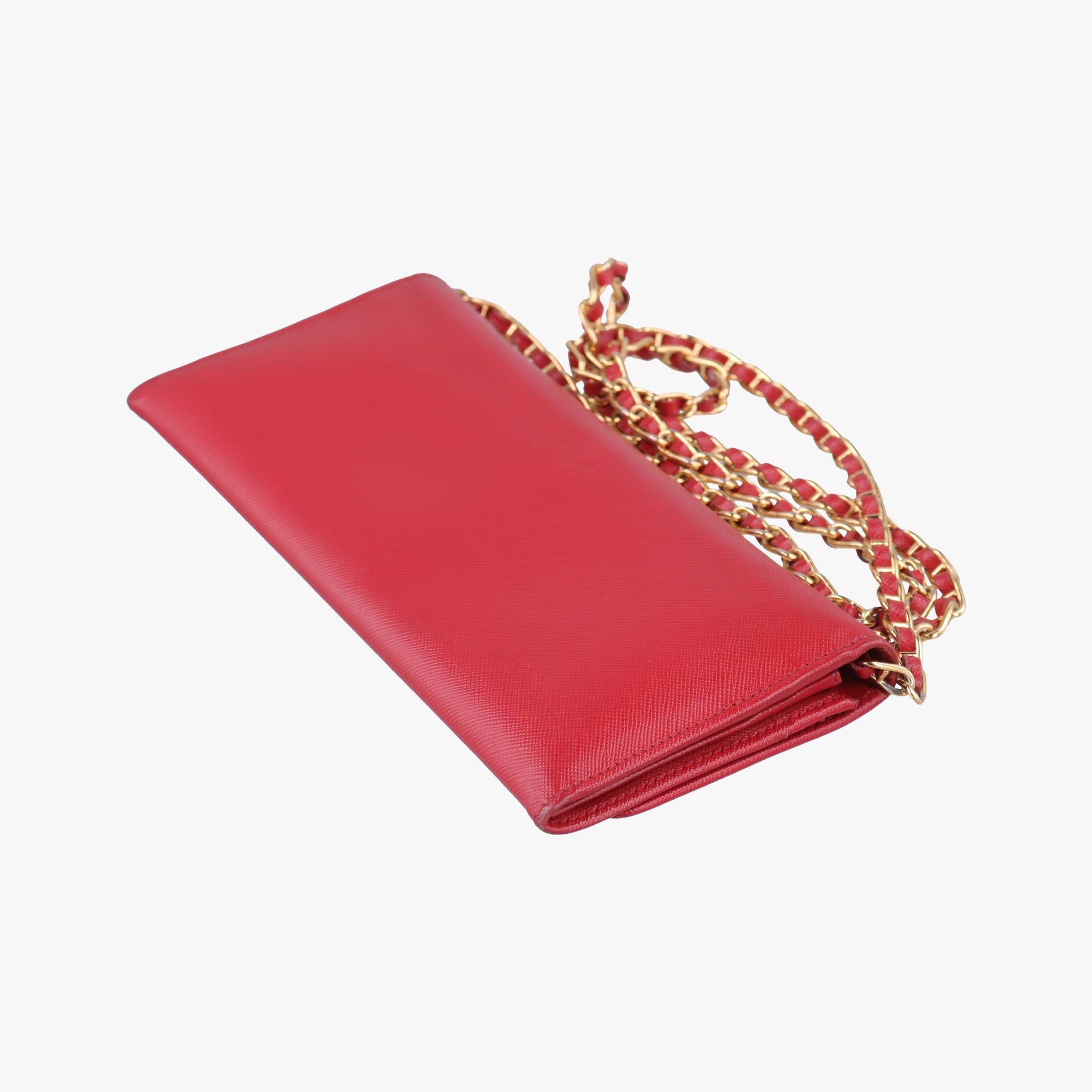 Metal Wallet on Chain Cornflower Clutch Red Saffiano Leather 1MT290 181メタル ウォレット オン チェーン コーンフラワー クラッチ レッド サフィアーノレザー 1MT290 181