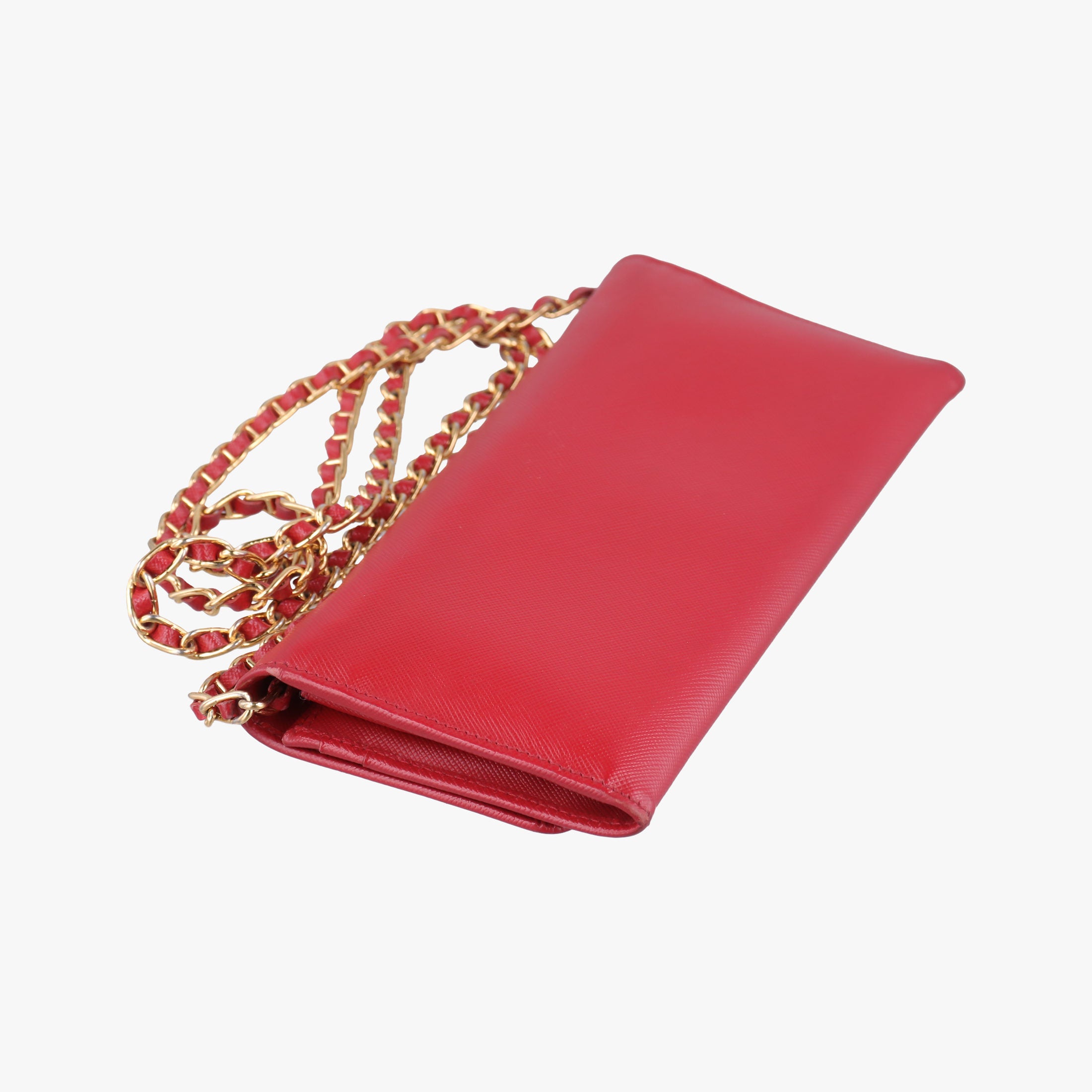 Metal Wallet on Chain Cornflower Clutch Red Saffiano Leather 1MT290 181メタル ウォレット オン チェーン コーンフラワー クラッチ レッド サフィアーノレザー 1MT290 181