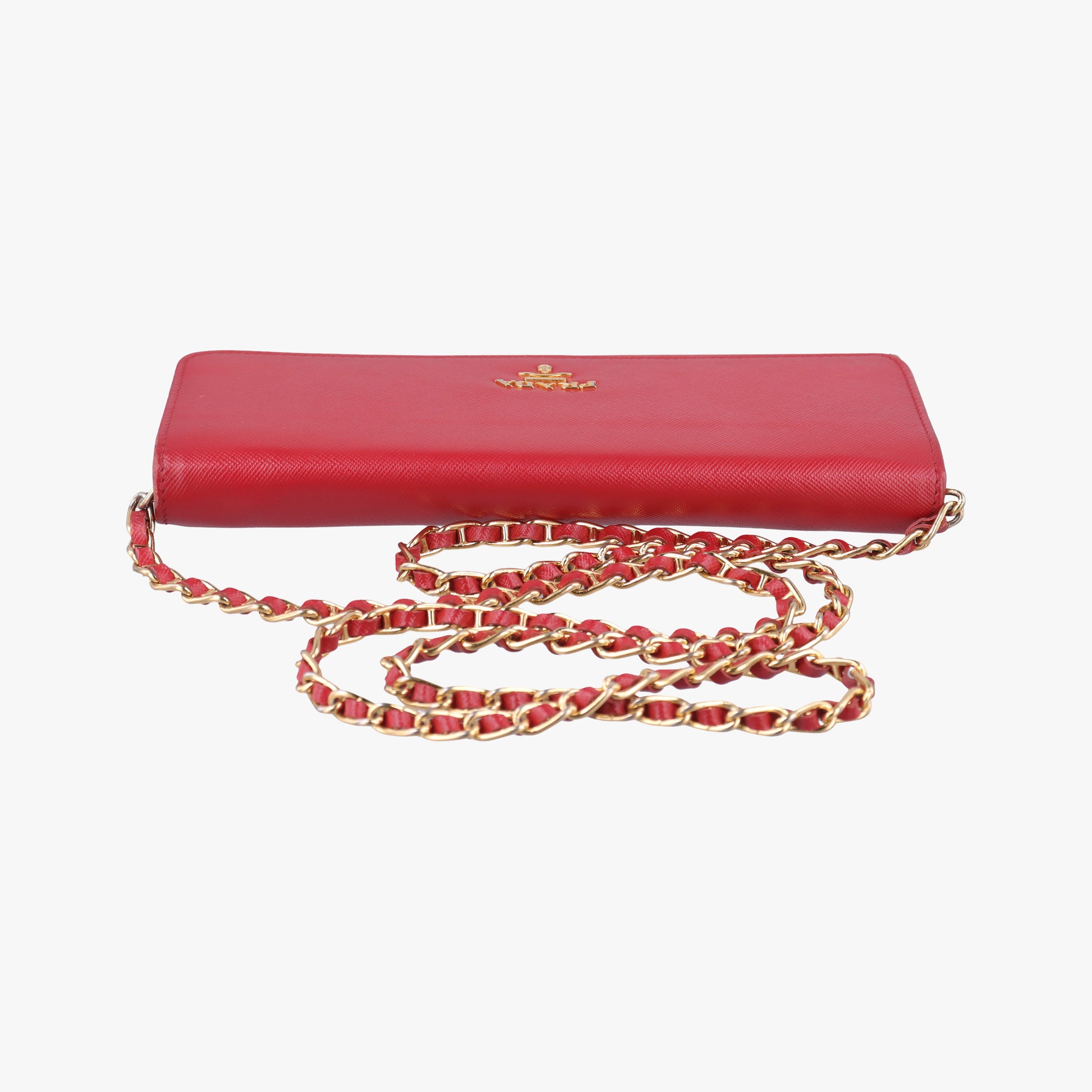 Metal Wallet on Chain Cornflower Clutch Red Saffiano Leather 1MT290 181メタル ウォレット オン チェーン コーンフラワー クラッチ レッド サフィアーノレザー 1MT290 181