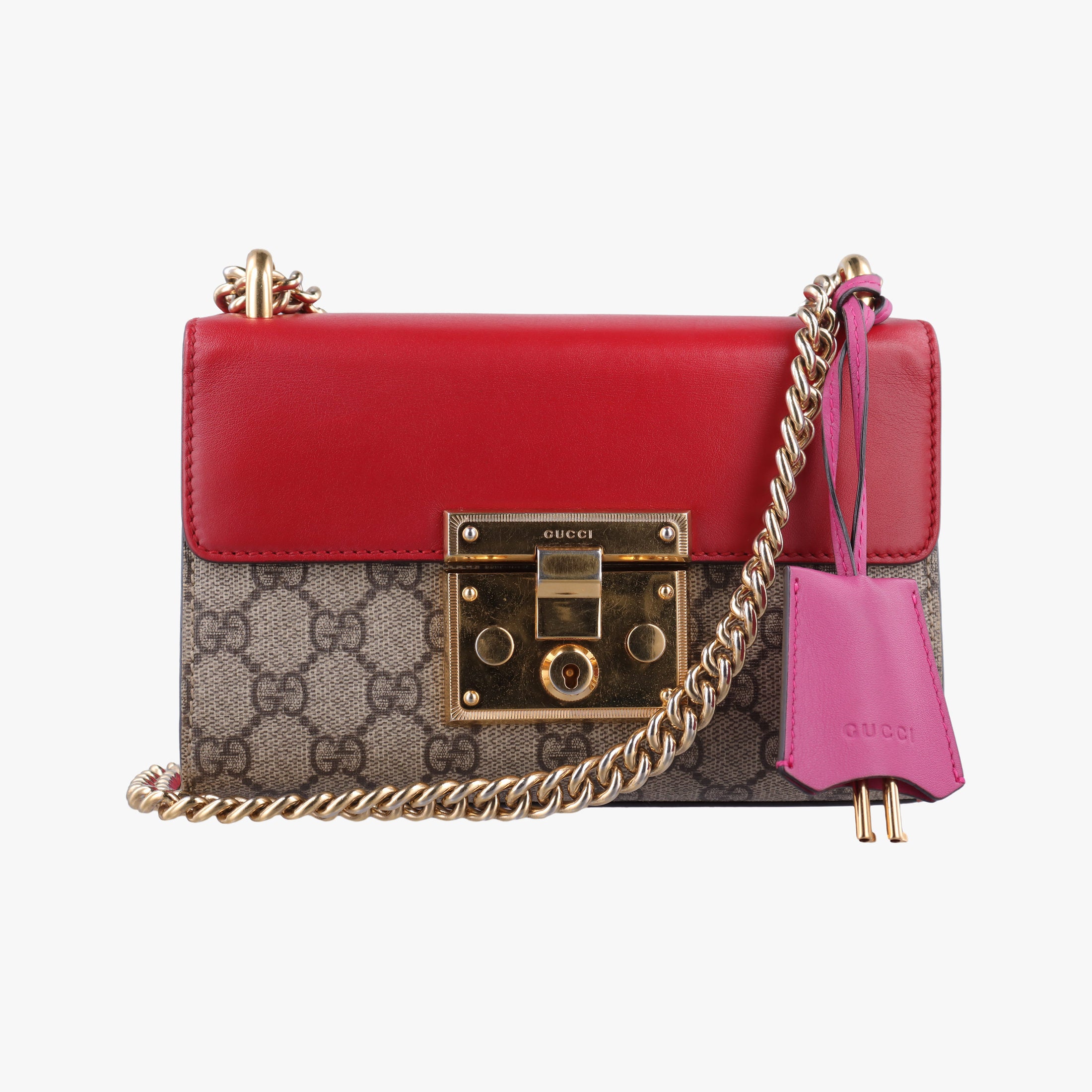 Padlock beige×red×pink PVC coated canvas×Leather 409487 F020695967パドロック ベージュ×レッド×ピンク PVCコーティングキャンバス×レザー 409487 F020695967