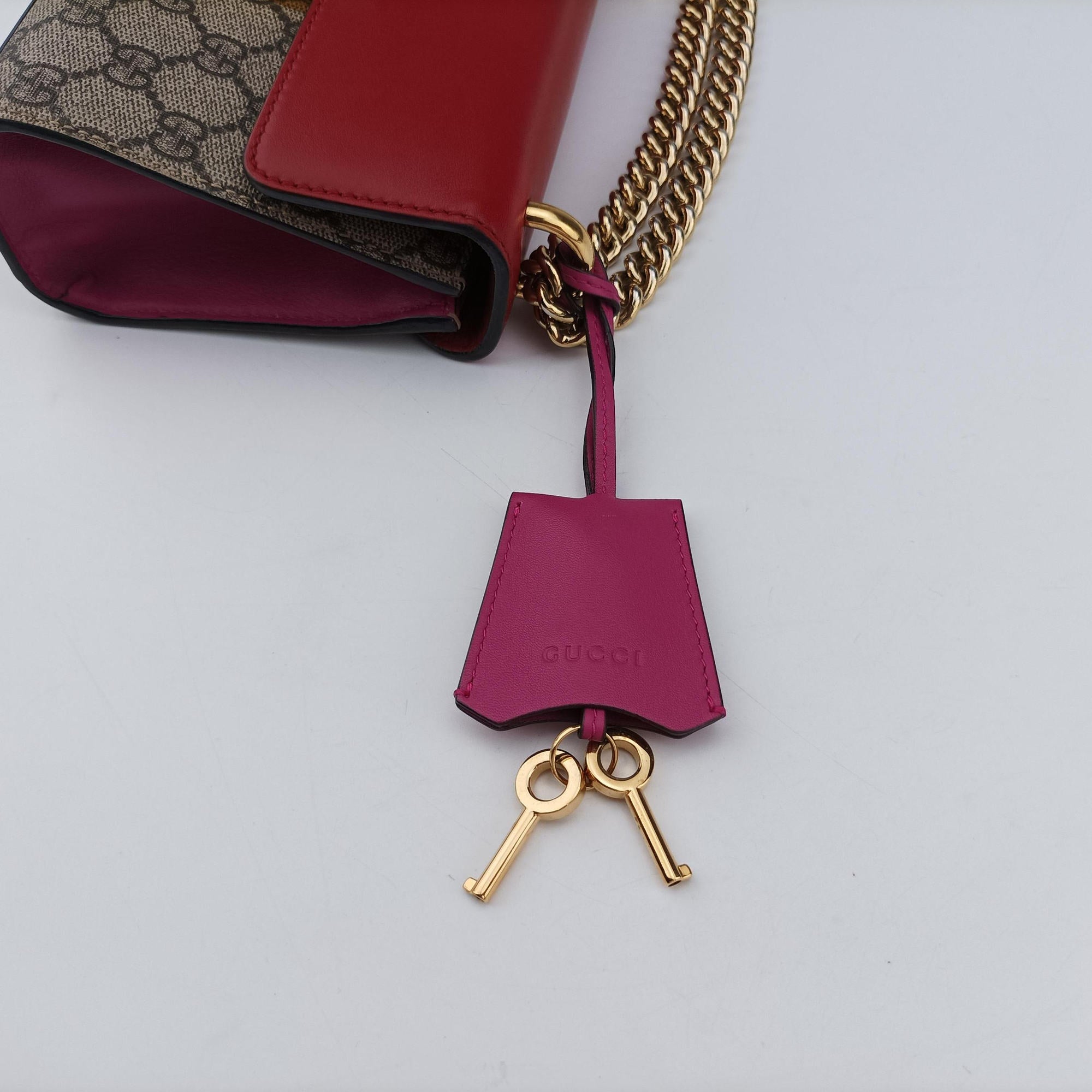 Padlock beige×red×pink PVC coated canvas×Leather 409487 F020695967パドロック ベージュ×レッド×ピンク PVCコーティングキャンバス×レザー 409487 F020695967