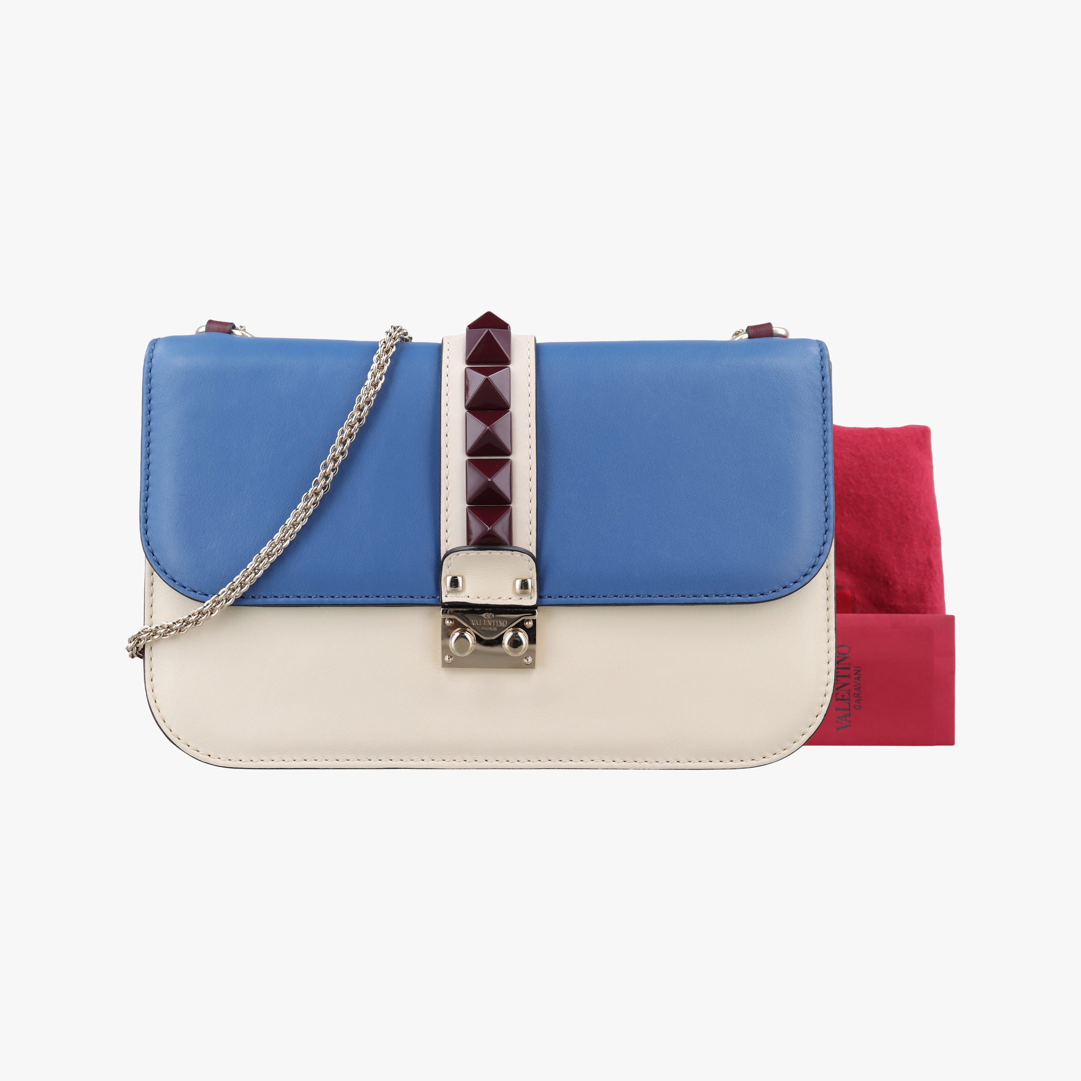 Rockstud Glam Lock White × Blue Leather BL-I398VHE0ロックスタッズグラムロックスモール ホワイト × ブルー レザー BL-I398VHE0