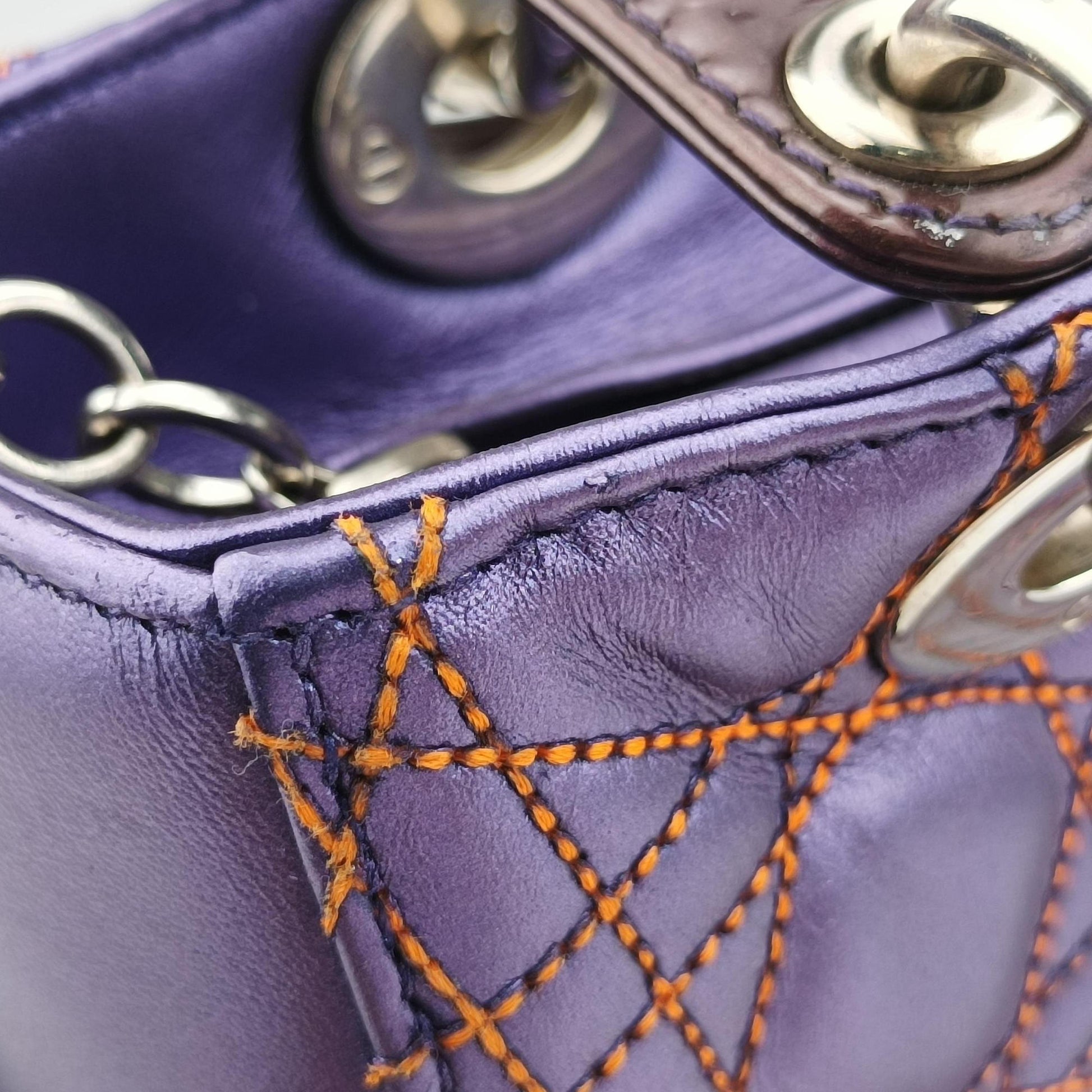 Lady Dior Purple×Orange×Brown Lambskin 15-BO-1111レディディオール パープル×オレンジ×ブラウン ラムスキン 15-BO-1111