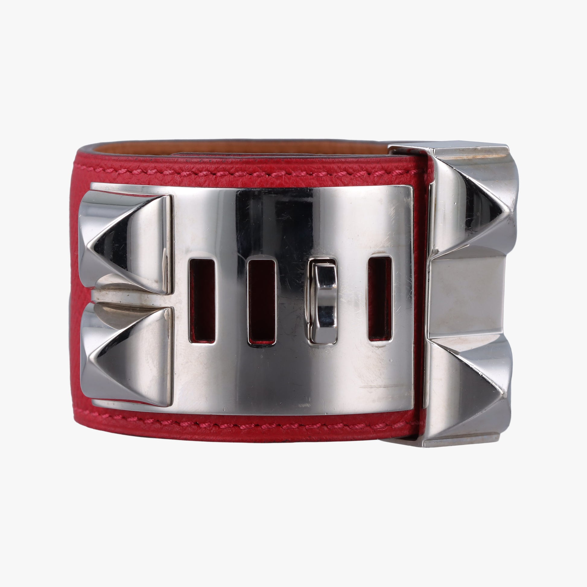 Collier de chien Red×silver Leather×GP SI▢Qコリエ ド シアン レッド×シルバー レザー×GP SI▢Q