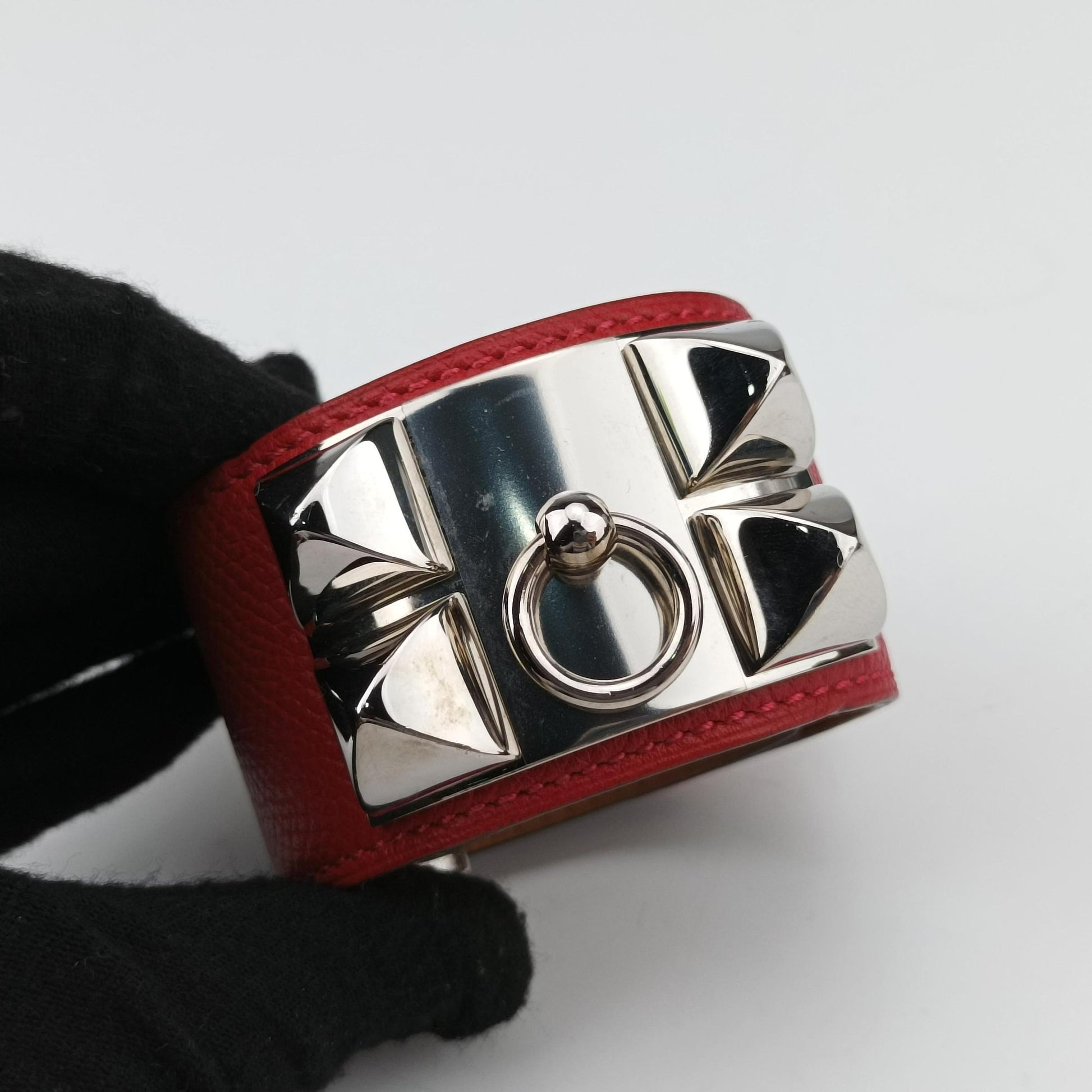 Collier de chien Red×silver Leather×GP SI▢Qコリエ ド シアン レッド×シルバー レザー×GP SI▢Q