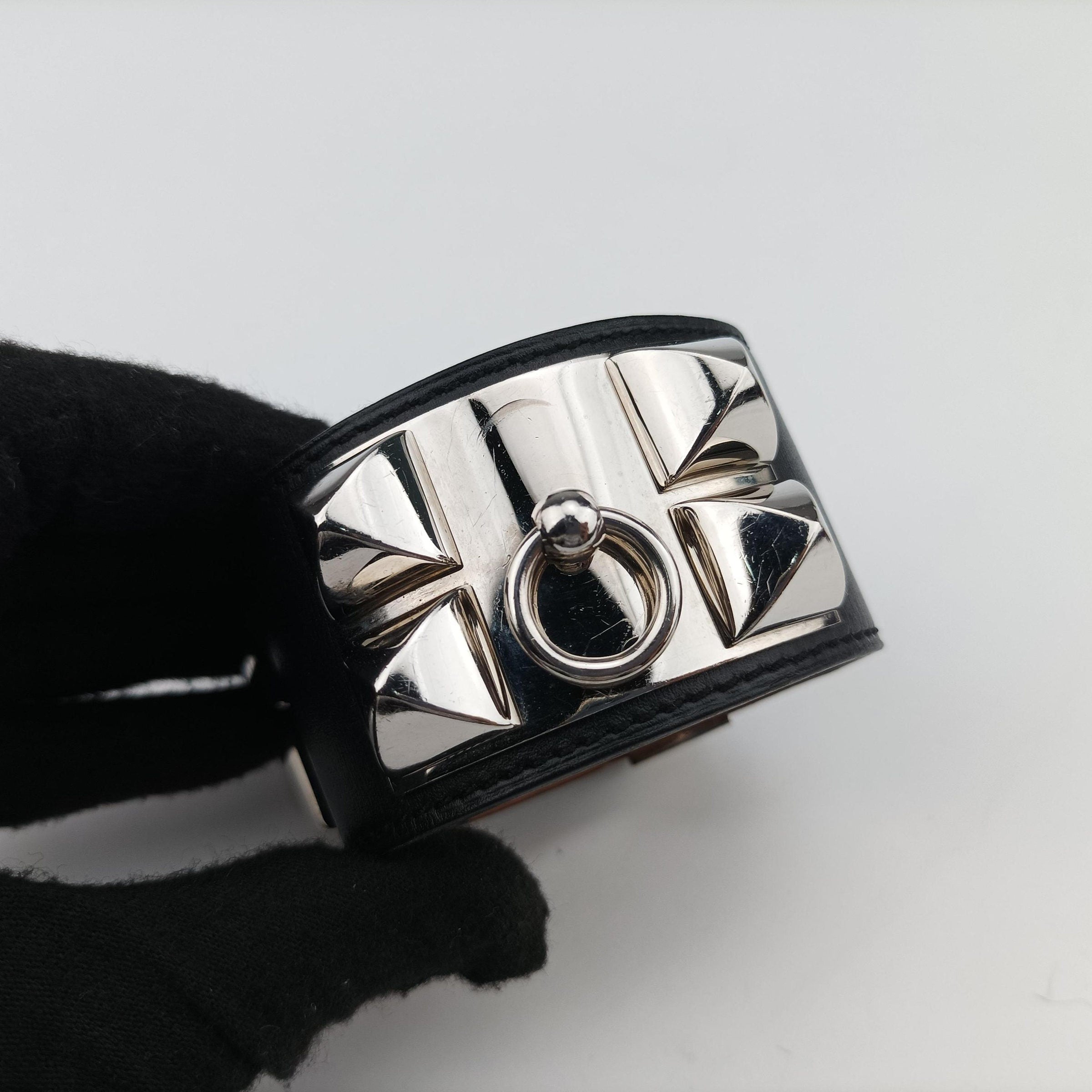 Collier de Chien Black×silver Leather×GP S SI □Oコリエ ド シアン ブラック×シルバー レザー×GP S SI □O