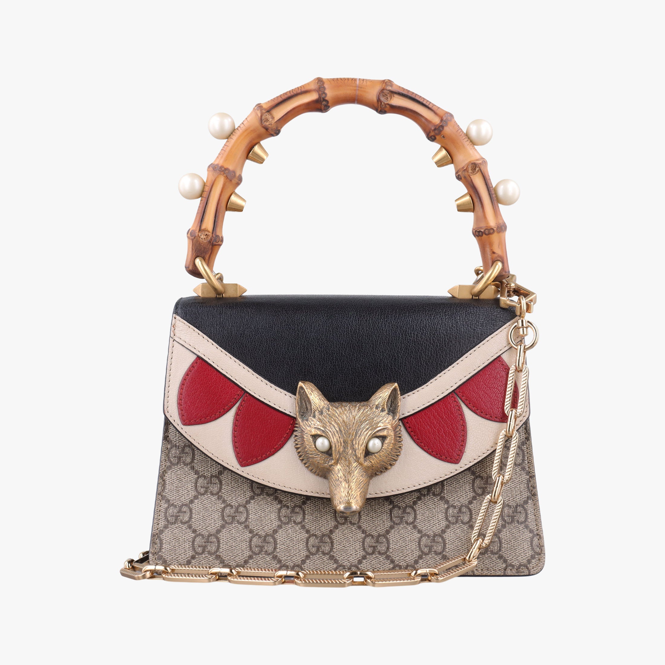 Mini Fox Brooch Bamboo Beige×Multicolour PVC coated canvas×Leather 466428 H012736925ミニ フォックス ブローチ バンブー ベージュ×マルチカラー PVCコーティングキャンバス×レザー 466428 H012736925