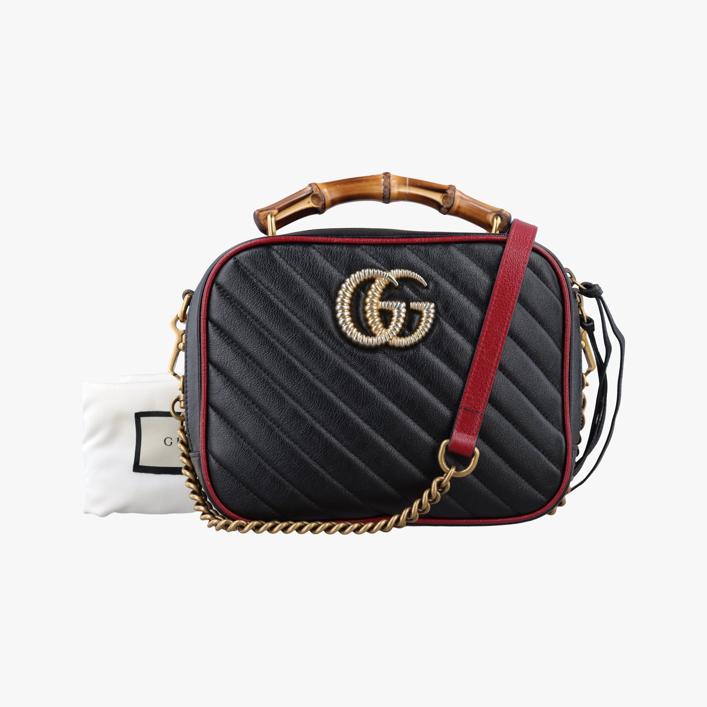 GG Marmont Bamboo Top Handle Black×red Leather 602270 G031105502GGマーモント バンブー トップ ハンドル ブラック×レッド レザー 602270 G031105502