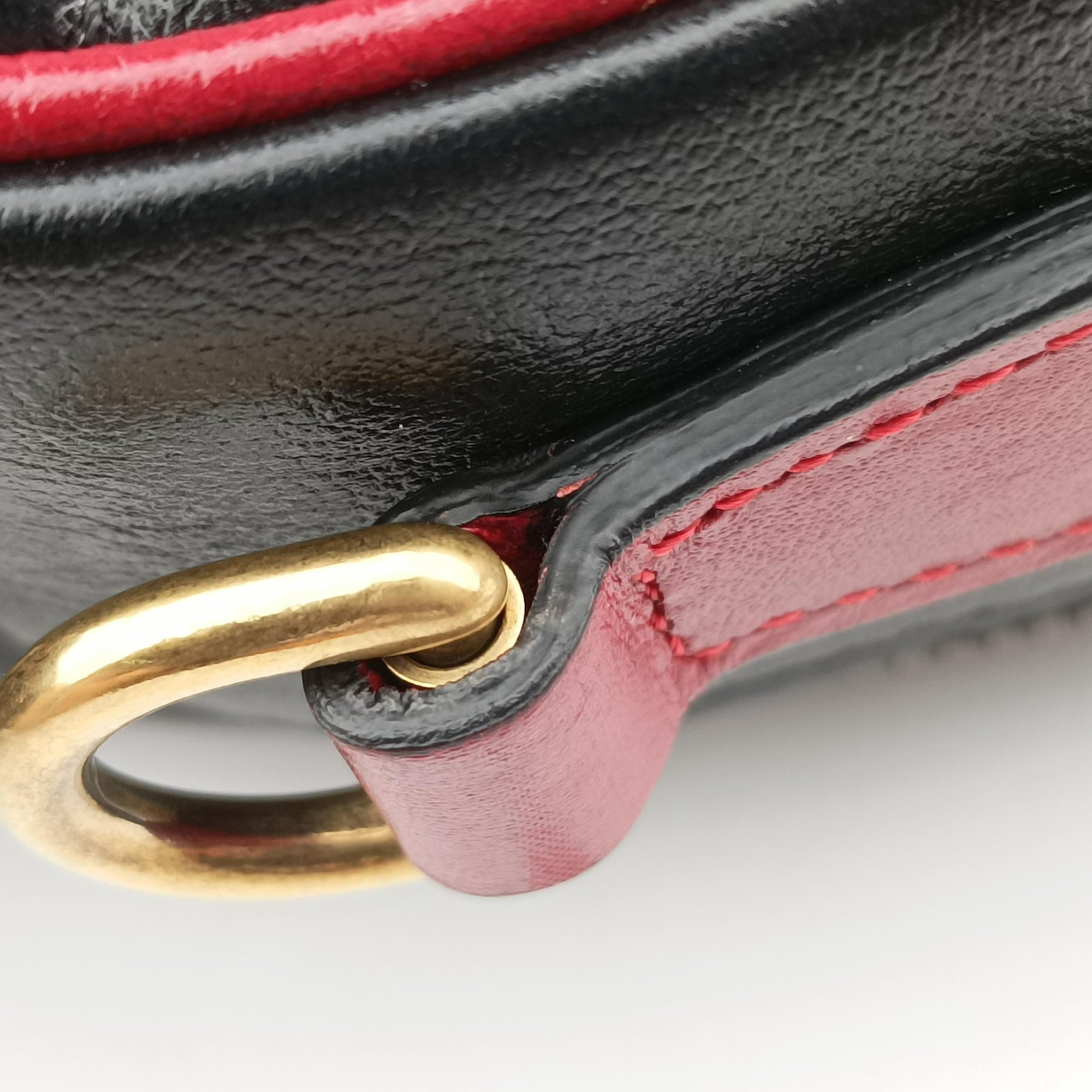 GG Marmont Bamboo Top Handle Black×red Leather 602270 G031105502GGマーモント バンブー トップ ハンドル ブラック×レッド レザー 602270 G031105502