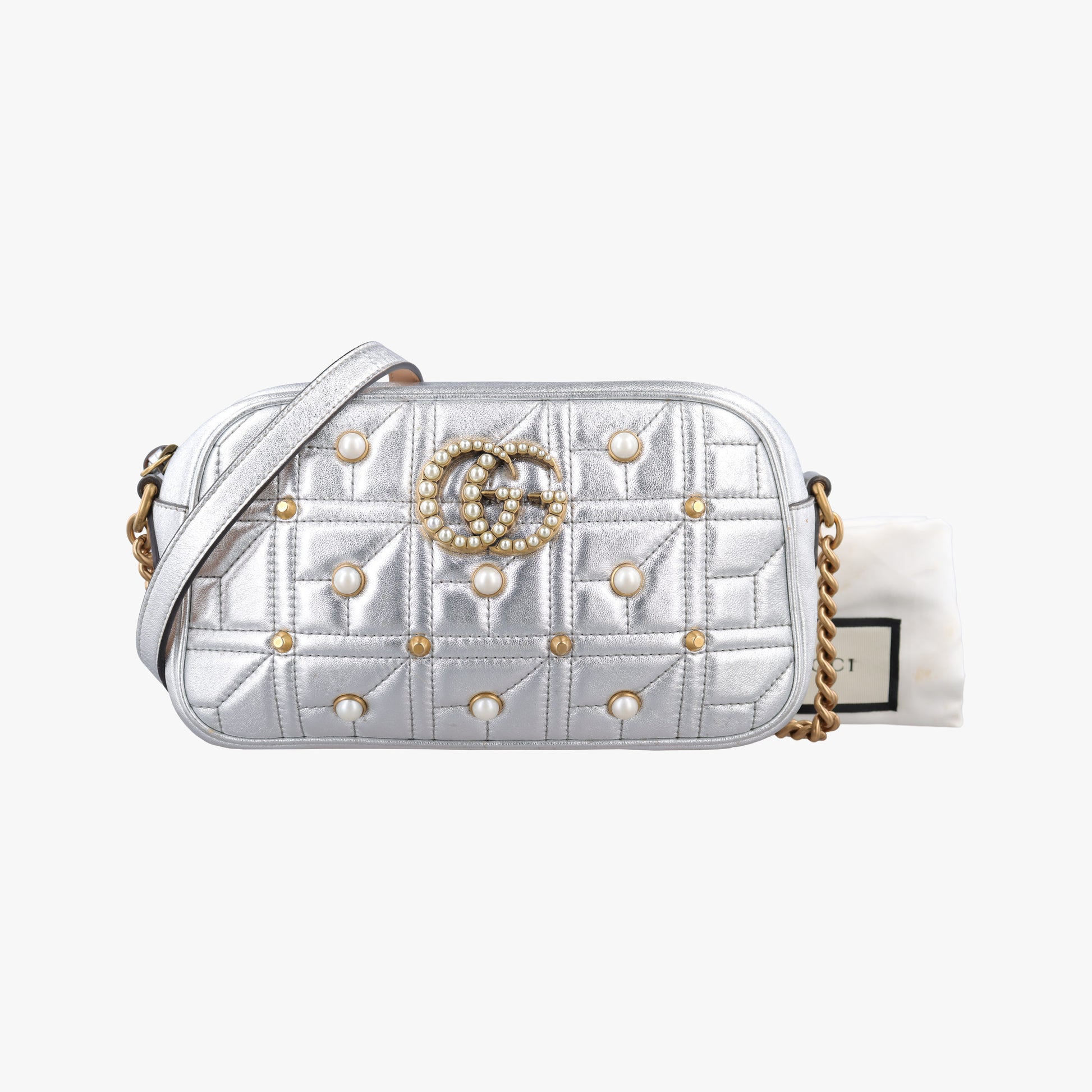 GG Marmont Silver Leather 447632 G021273675GGマーモント シルバー レザー 447632 G021273675