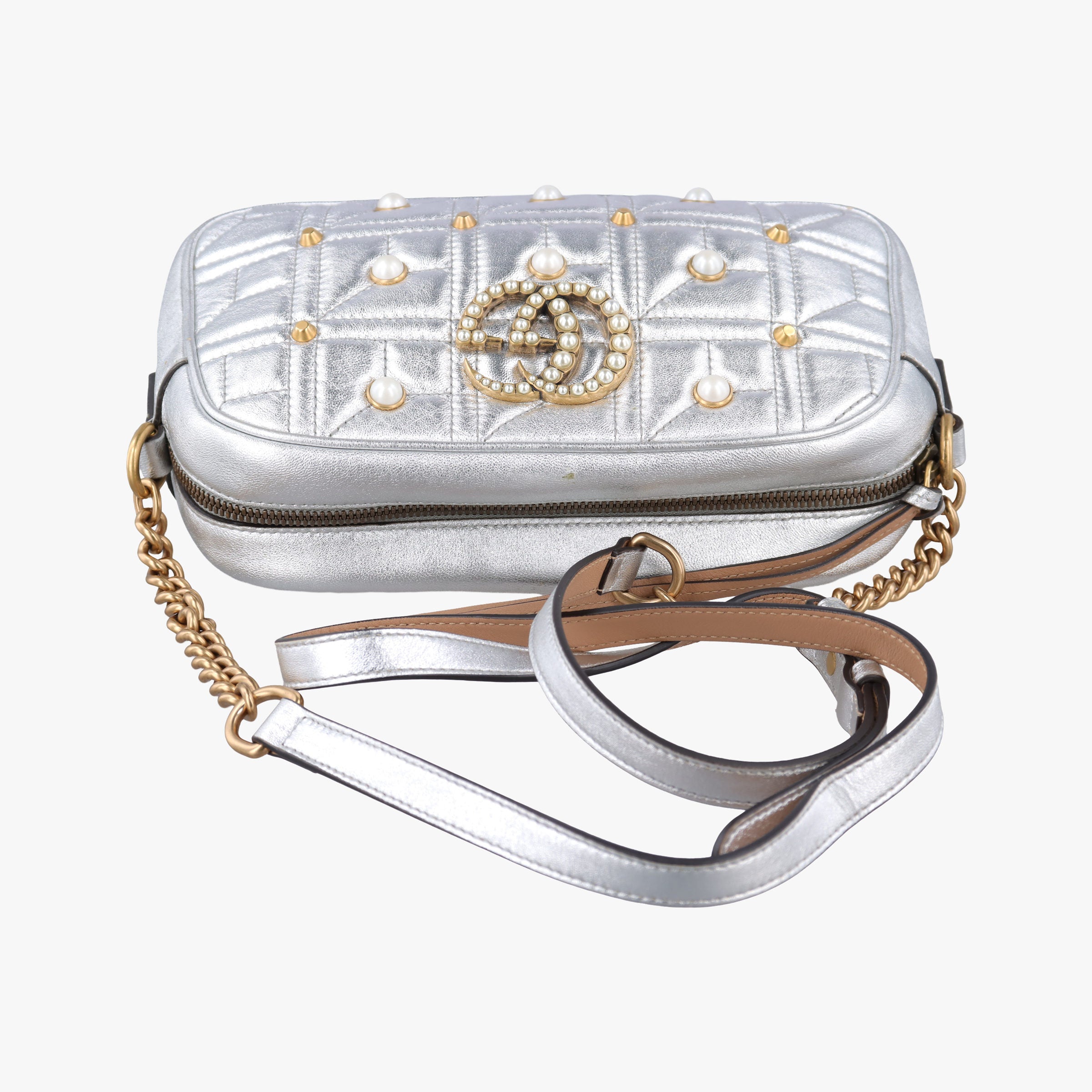 GG Marmont Silver Leather 447632 G021273675GGマーモント シルバー レザー 447632 G021273675
