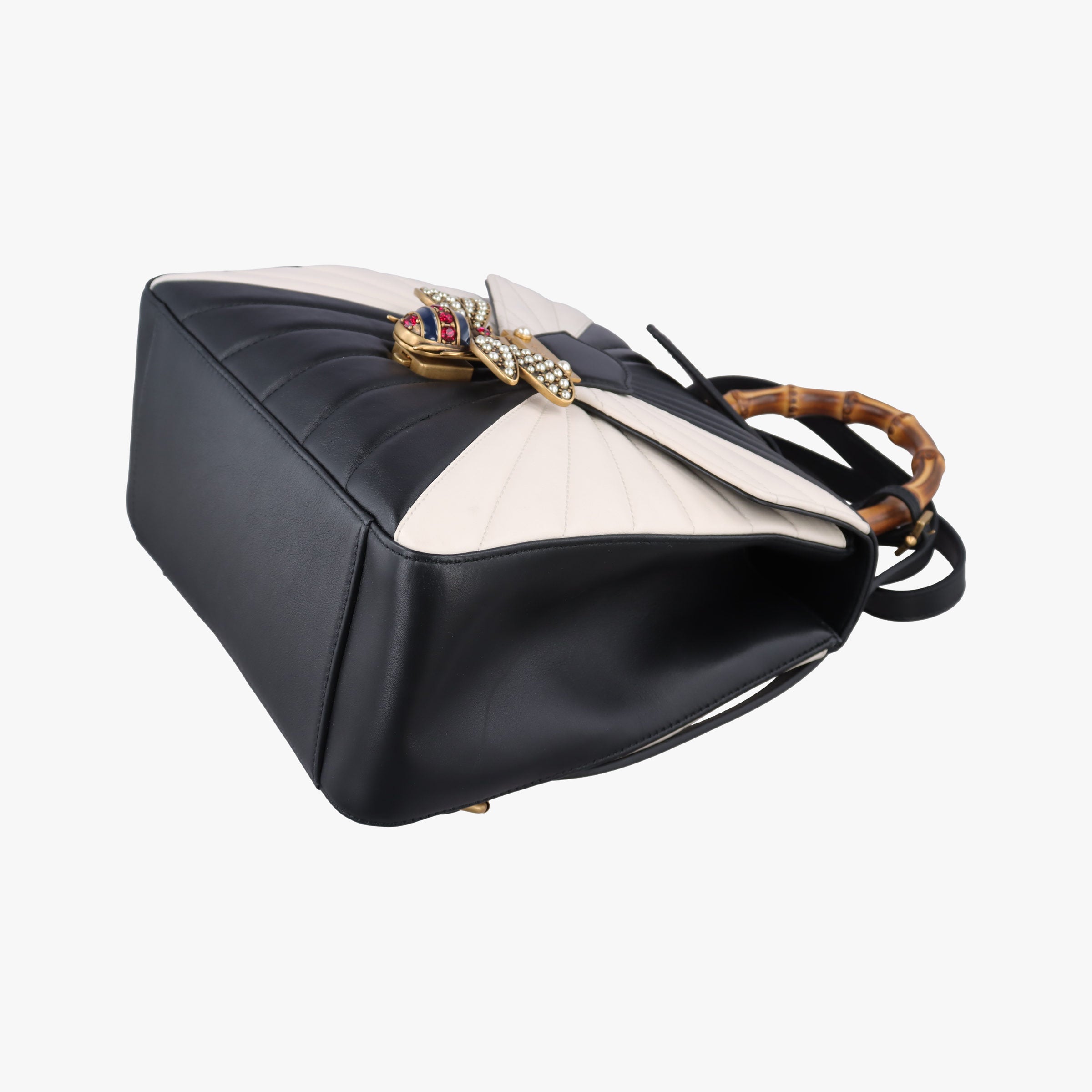Queen Margaret Bamboo Black×White Leather 476664 E022769871クイーンマーガレット バンブー ブラック×ホワイト レザー 476664 E022769871