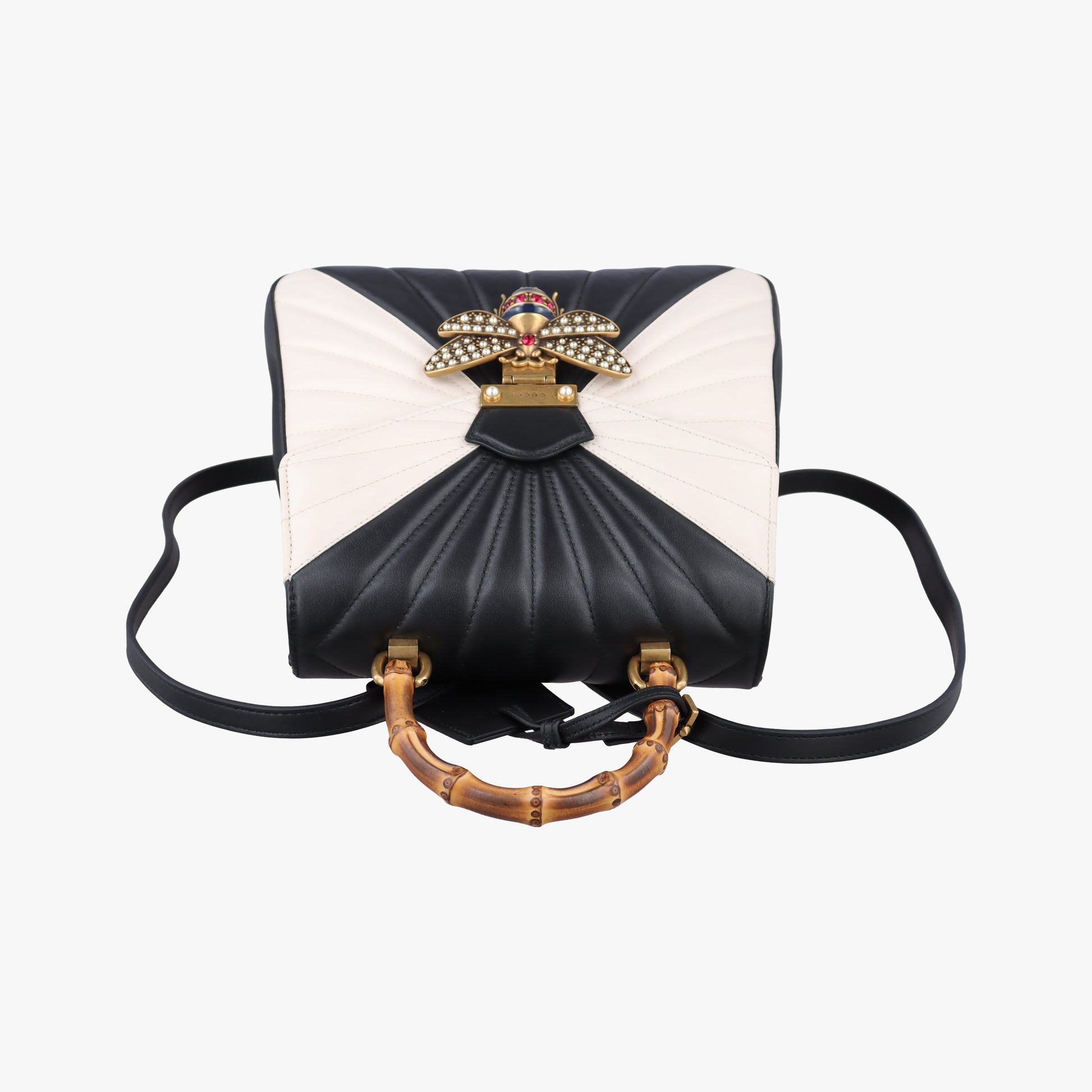 Queen Margaret Bamboo Black×White Leather 476664 E022769871クイーンマーガレット バンブー ブラック×ホワイト レザー 476664 E022769871