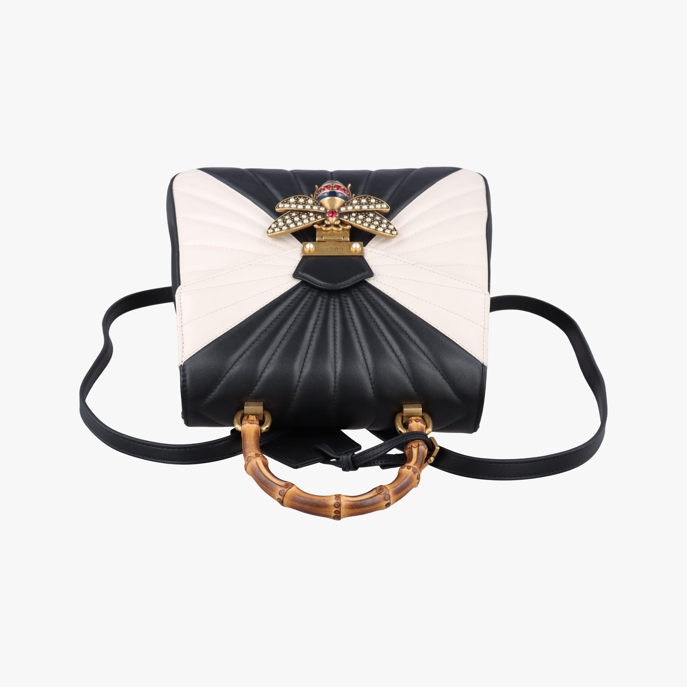 Queen Margaret Bamboo Black×White Leather 476664 E022769871クイーンマーガレット バンブー ブラック×ホワイト レザー 476664 E022769871