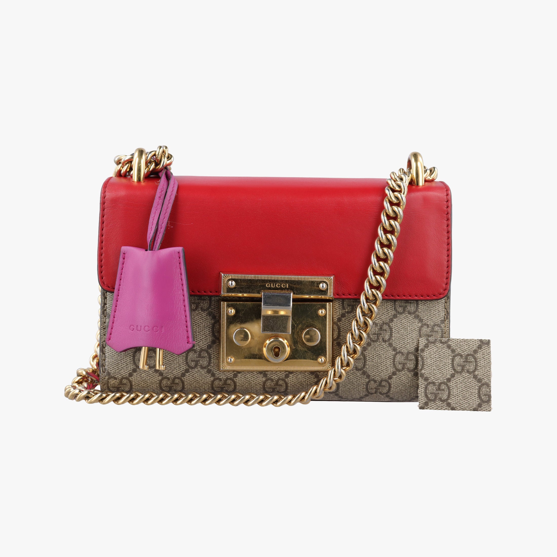 Padlock beige×red×pink PVC coated canvas×Leather 409487 E019422572パドロック ベージュ×レッド×ピンク PVCコーティングキャンバス×レザー 409487 E019422572