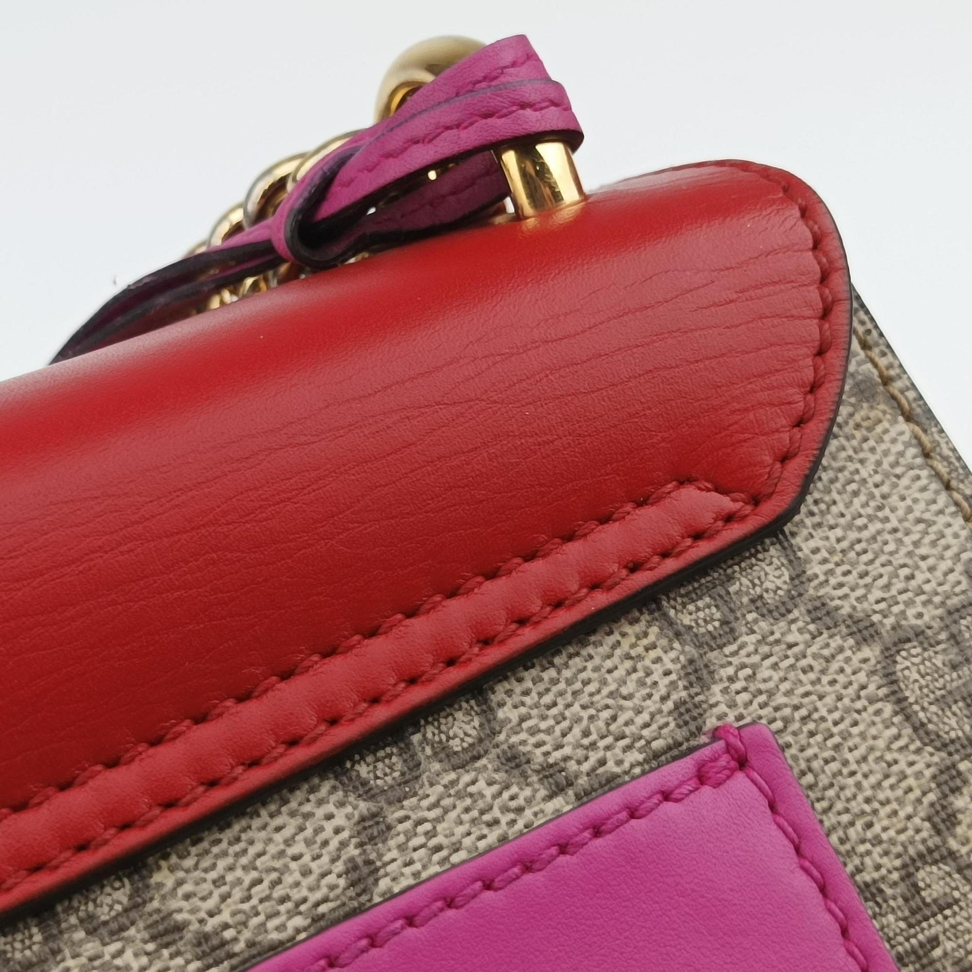 Padlock beige×red×pink PVC coated canvas×Leather 409487 E019422572パドロック ベージュ×レッド×ピンク PVCコーティングキャンバス×レザー 409487 E019422572