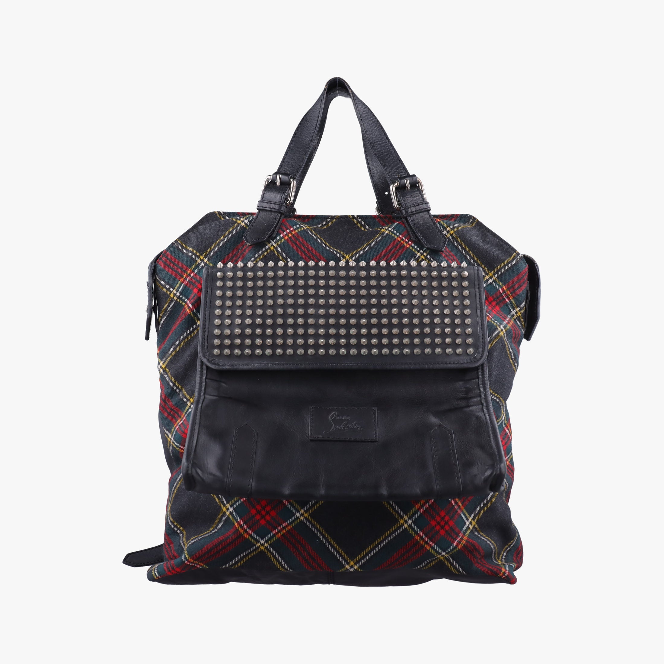 Syd SpikedRed Tartan × BlackCanvas/Velvet × Calfskinシド スタッズレッドチェック × ブラックキャンバス/ベルベット × レザー