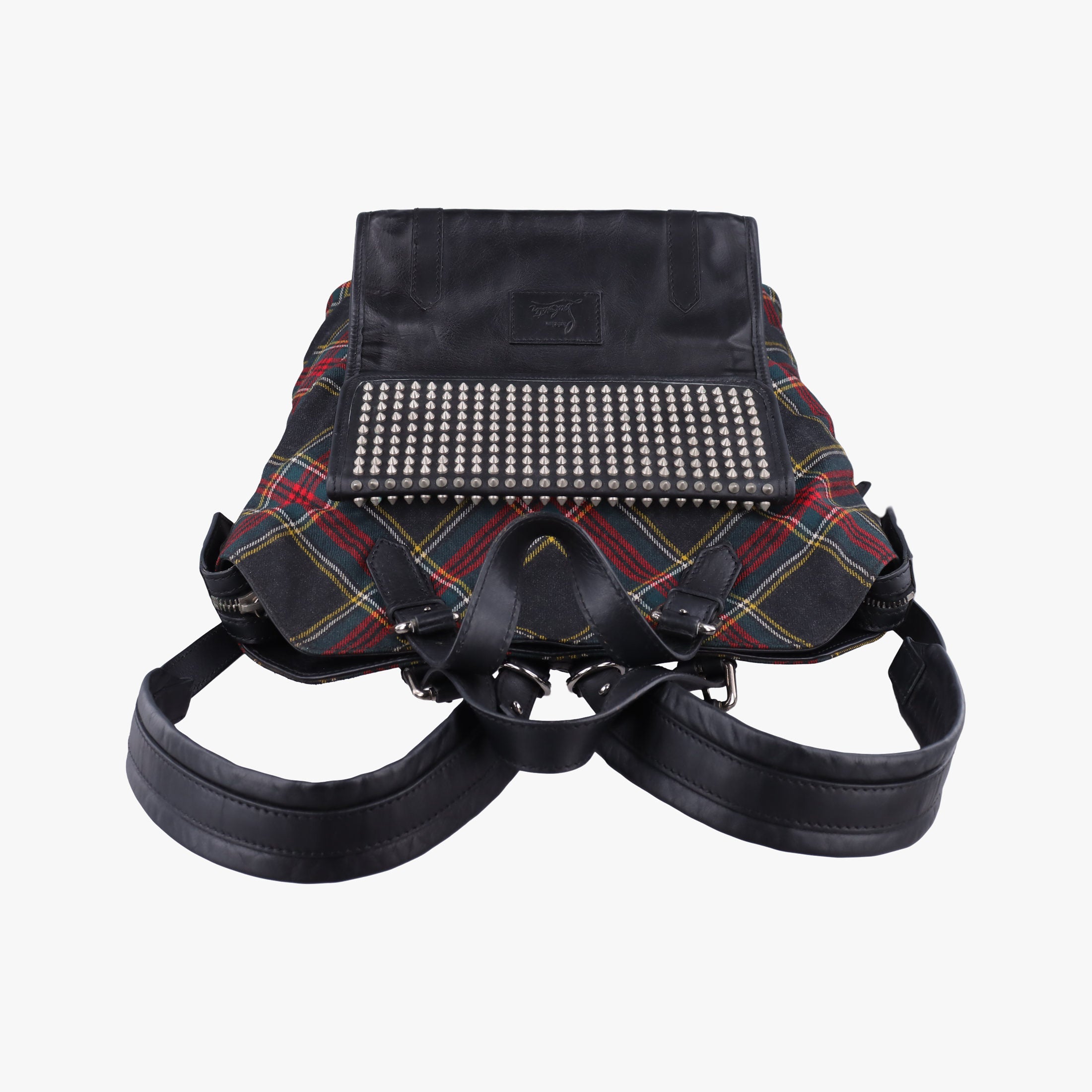 Syd SpikedRed Tartan × BlackCanvas/Velvet × Calfskinシド スタッズレッドチェック × ブラックキャンバス/ベルベット × レザー