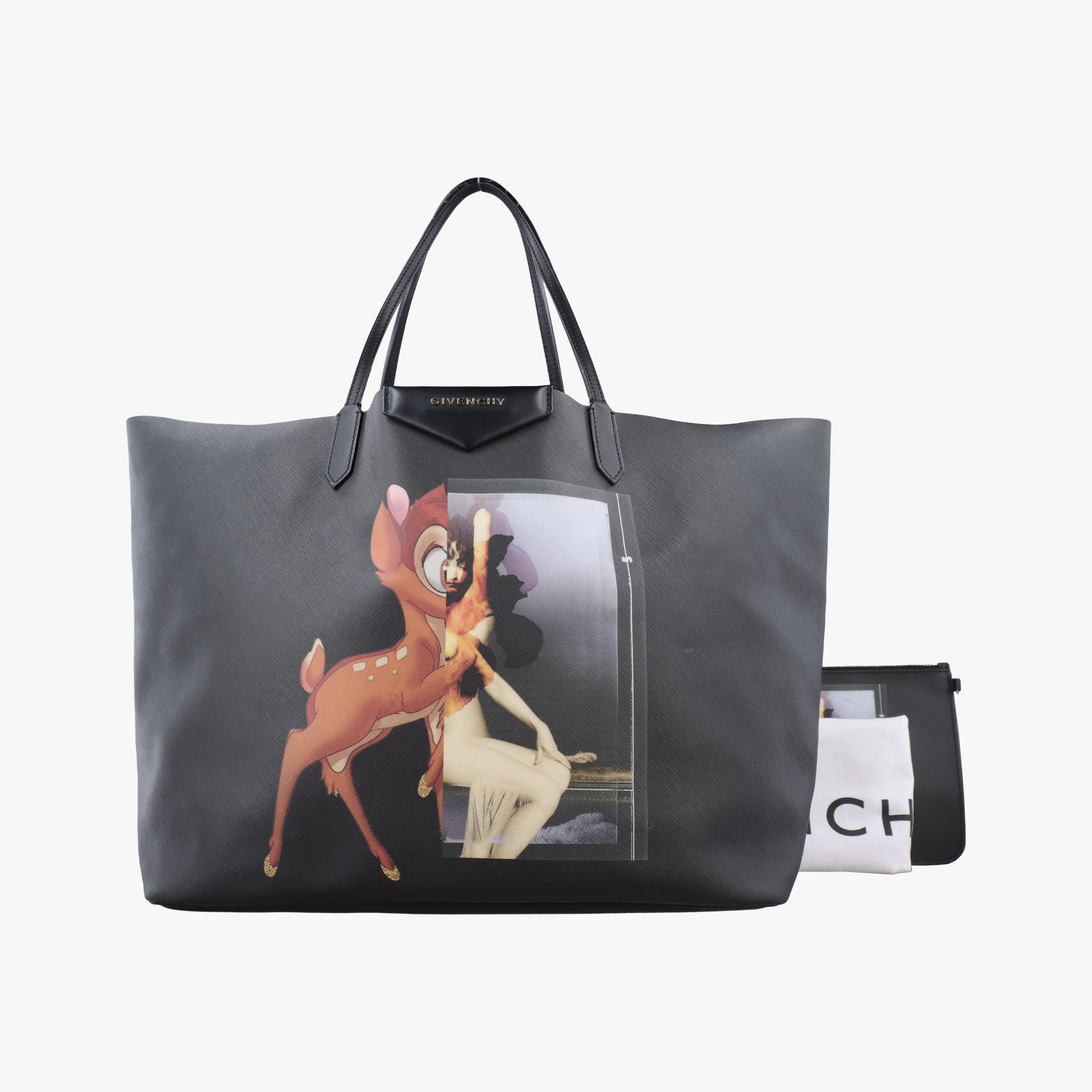 Bambi Print Antigona tote Black Leather 3C0154アンティゴナ バンビ プリント ショッピングトート ブラック レザー 3C0154