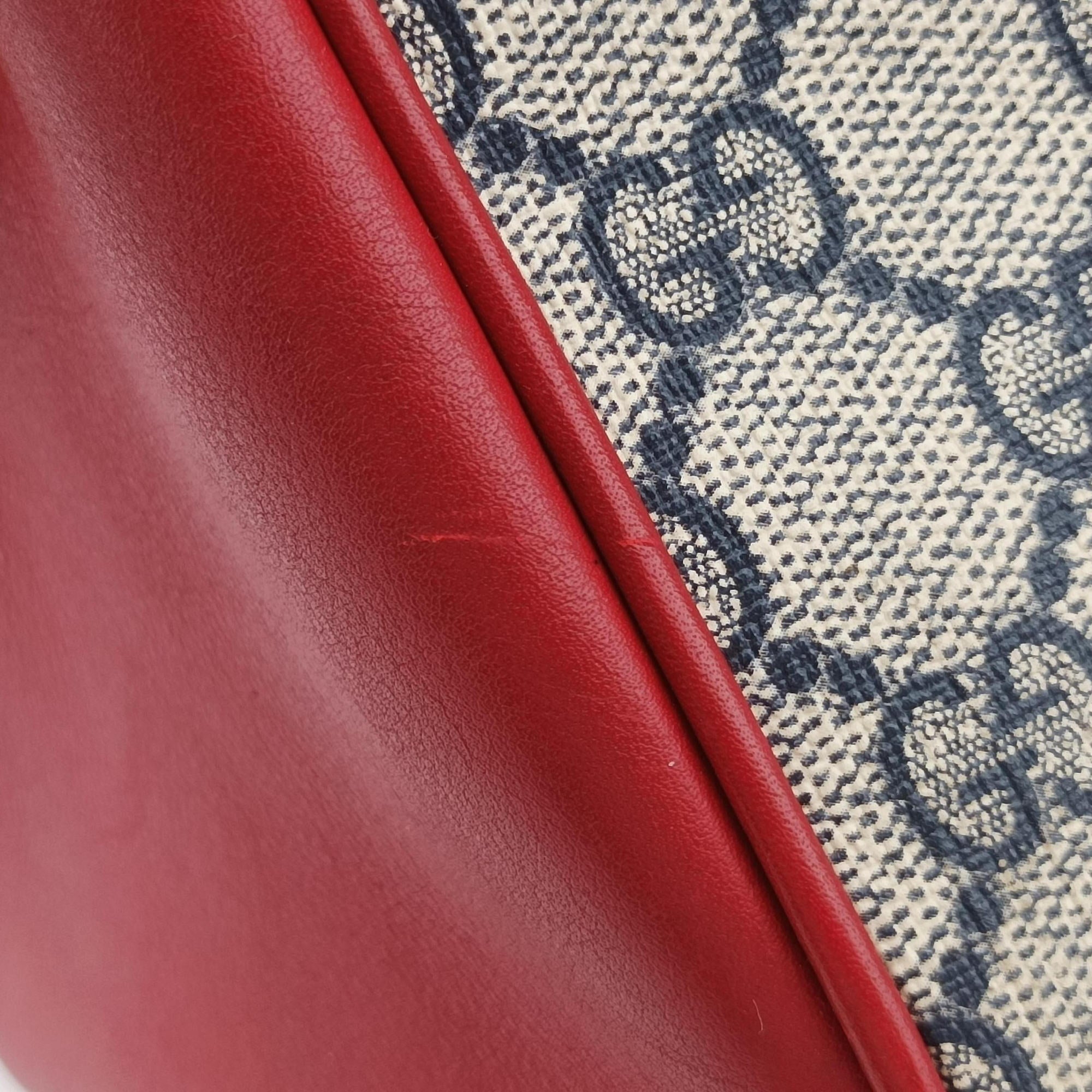 GG SUPREME Beige x Red x Navy PVC coated canvasxLeather 409529 I019842612GGスプリーム ベージュ×レッド×ネイビー PVCコーティングキャンバスxレザー 409529 I019842612
