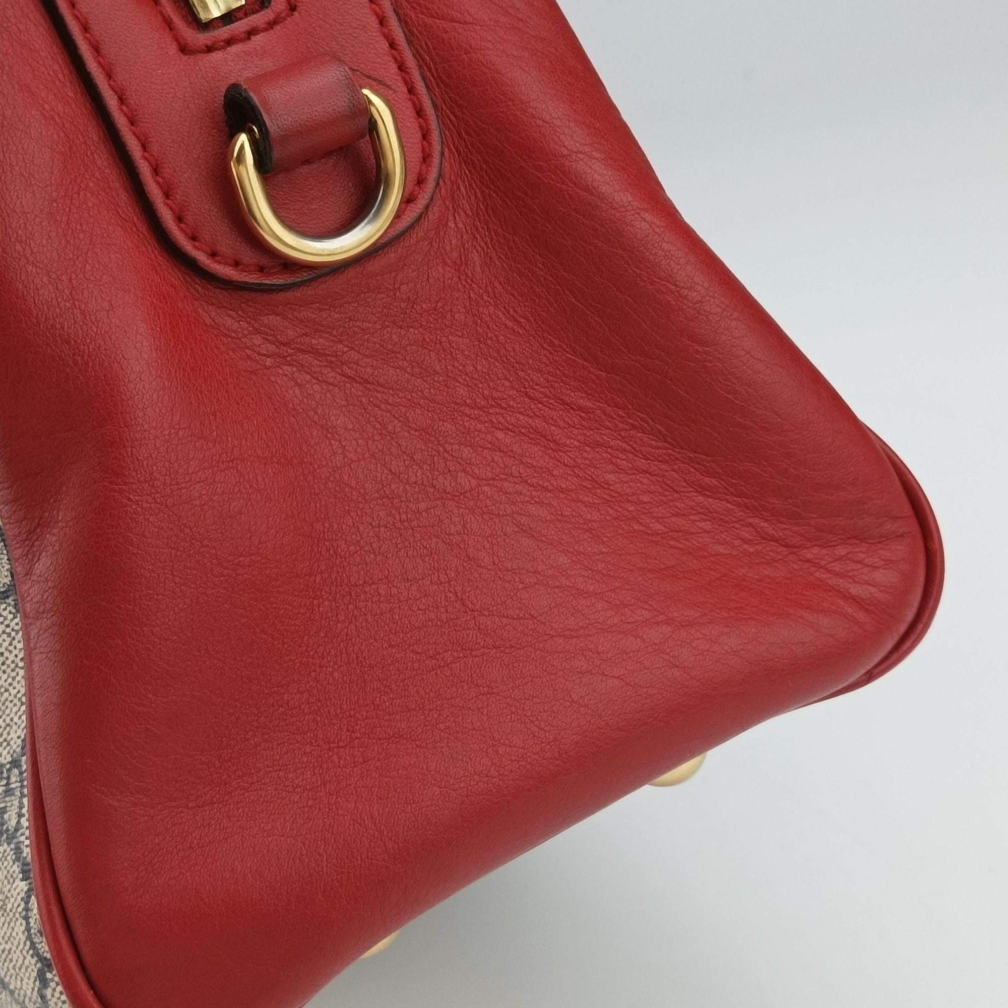 GG SUPREME Beige x Red x Navy PVC coated canvasxLeather 409529 I019842612GGスプリーム ベージュ×レッド×ネイビー PVCコーティングキャンバスxレザー 409529 I019842612