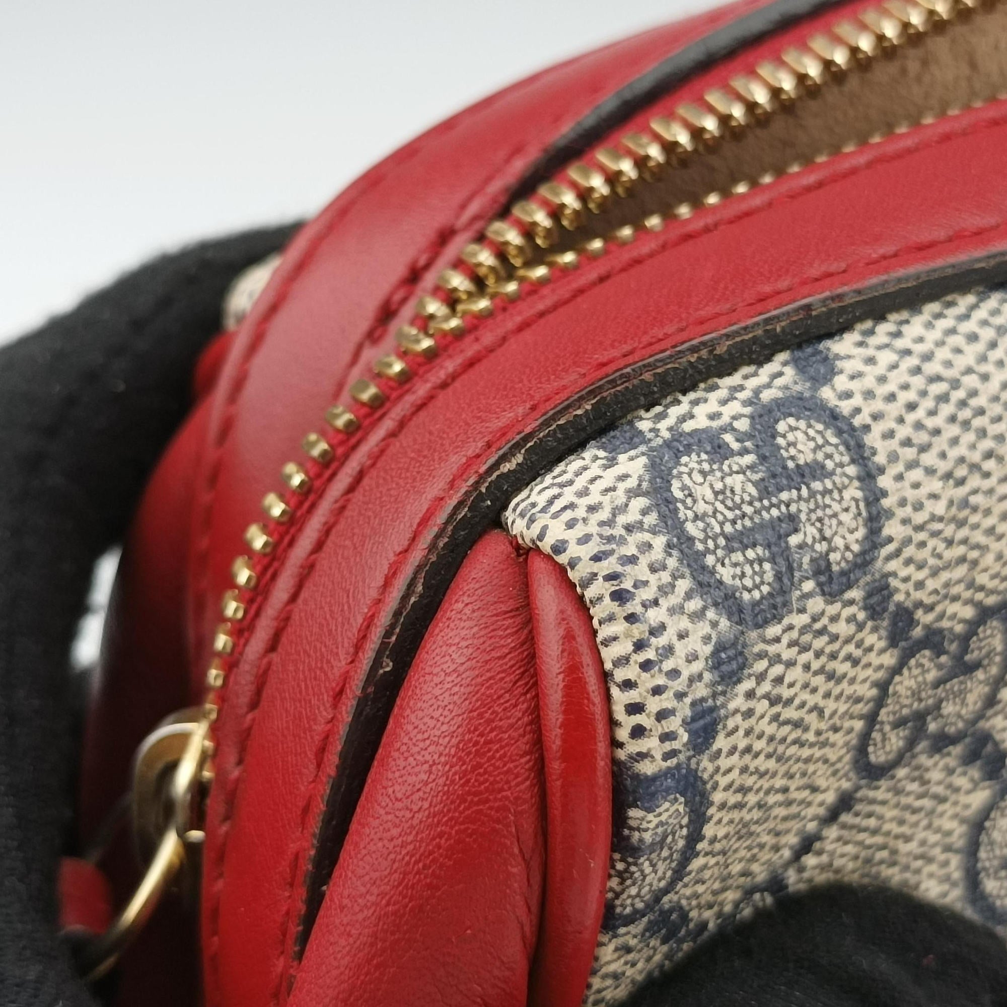 GG SUPREME Beige x Red x Navy PVC coated canvasxLeather 409529 I019842612GGスプリーム ベージュ×レッド×ネイビー PVCコーティングキャンバスxレザー 409529 I019842612