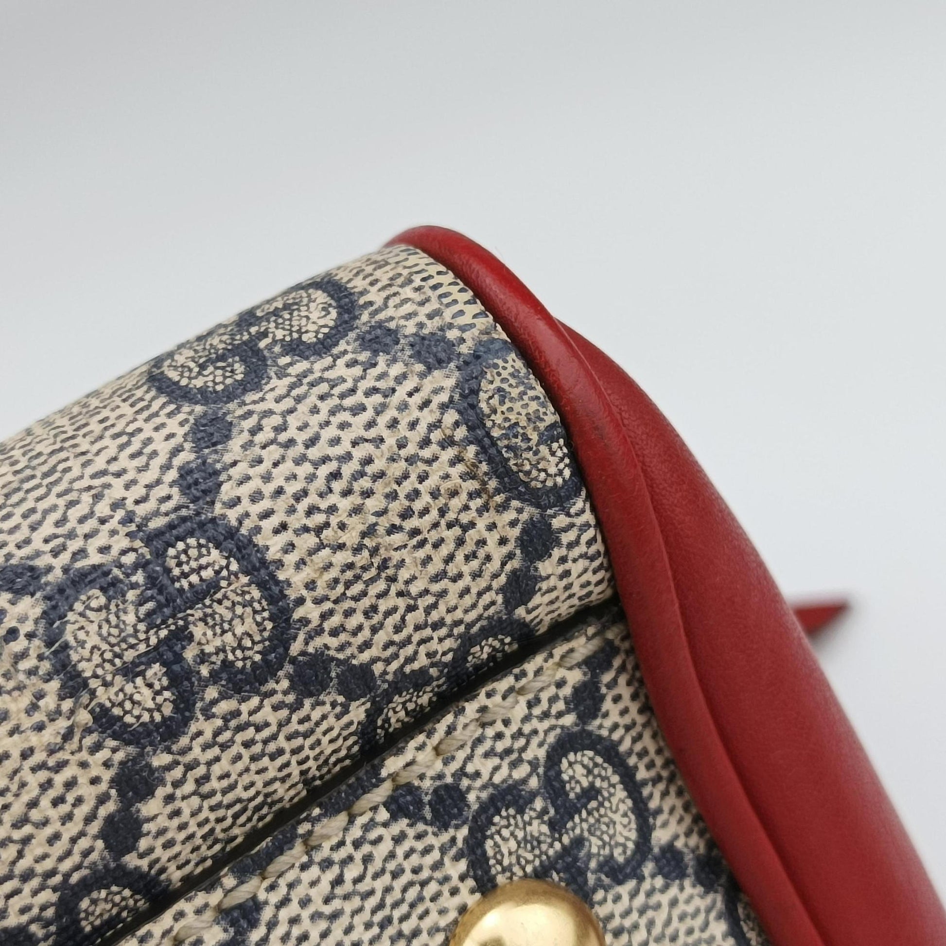GG SUPREME Beige x Red x Navy PVC coated canvasxLeather 409529 I019842612GGスプリーム ベージュ×レッド×ネイビー PVCコーティングキャンバスxレザー 409529 I019842612