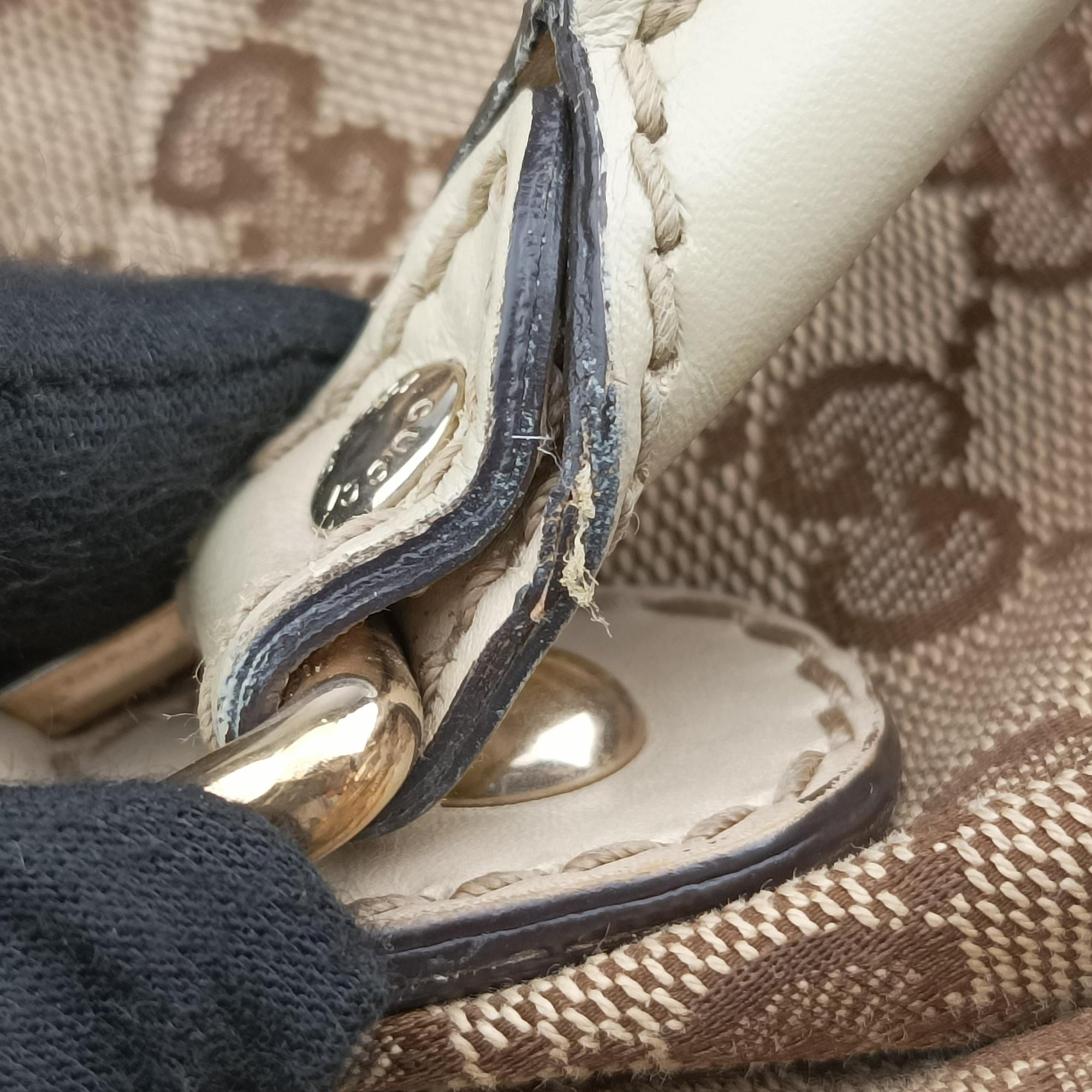 Sukey GUCCISSIMA Beige×White canvas×leather 223974 I014967645スーキー ディアマンテ ベージュ×ホワイト キャンバス×レザー 223974 I014967645