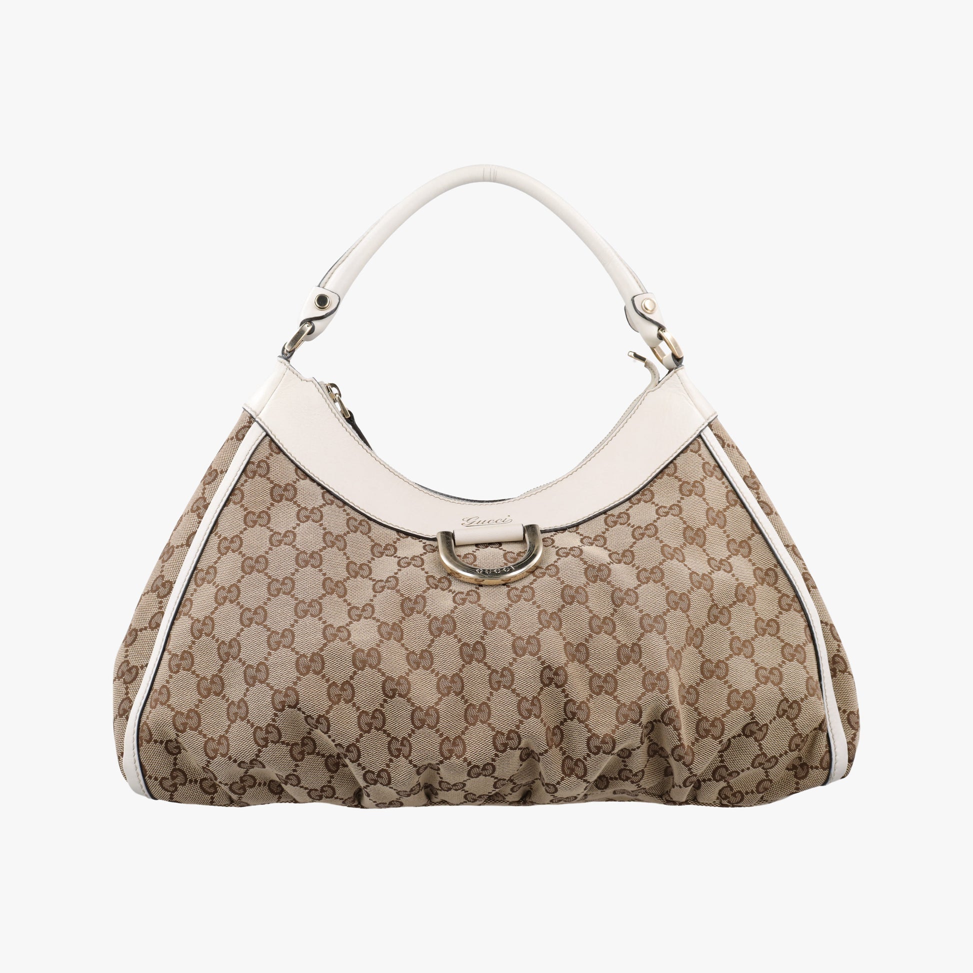 Abbey D-ring Hobo Beige×White canvas×leather 189833 C4783983アビー Dリング ホーボー ベージュ×ホワイト キャンバス×レザー 189833 C4783983