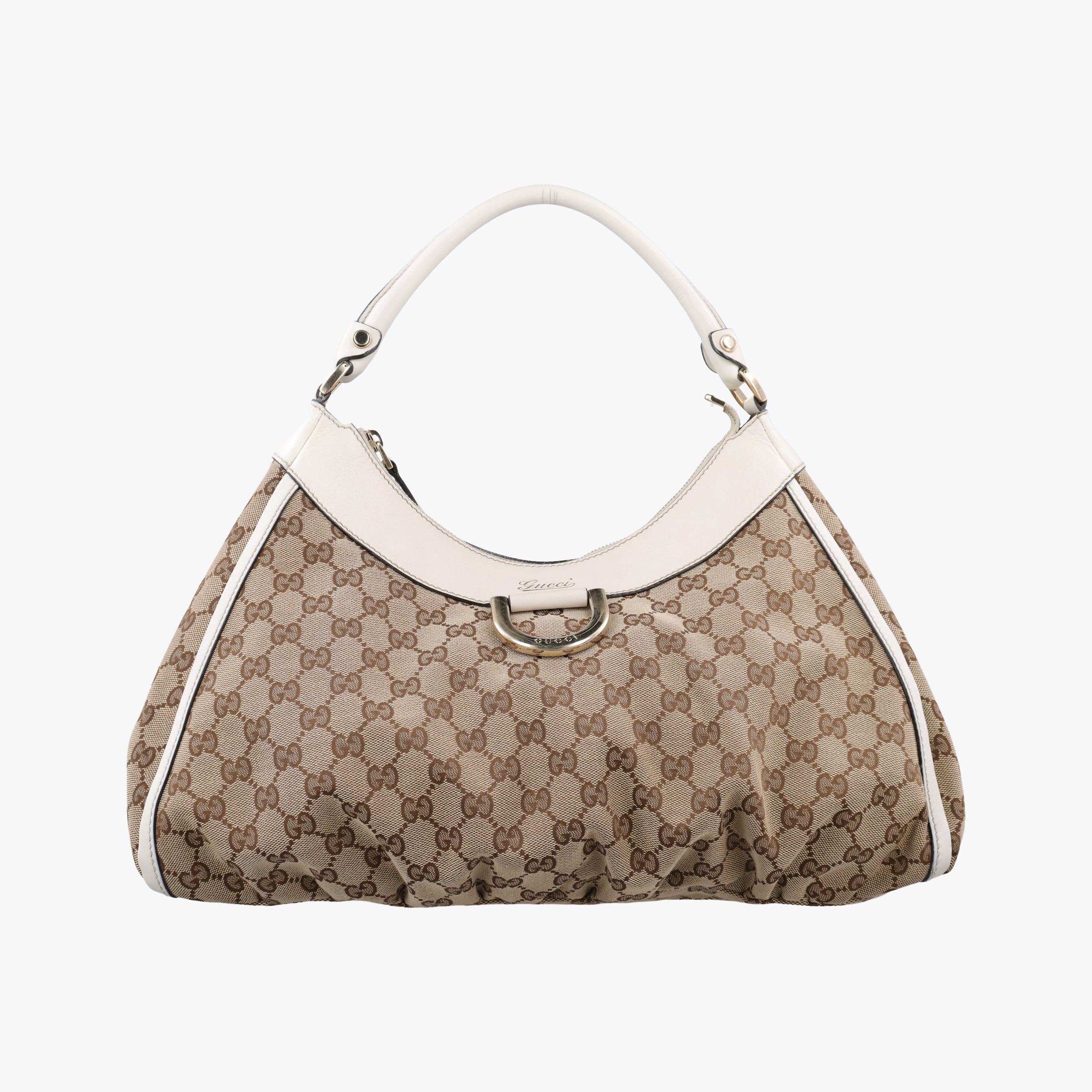 Abbey D-ring Hobo Beige×White canvas×leather 189833 C4783983アビー Dリング ホーボー ベージュ×ホワイト キャンバス×レザー 189833 C4783983