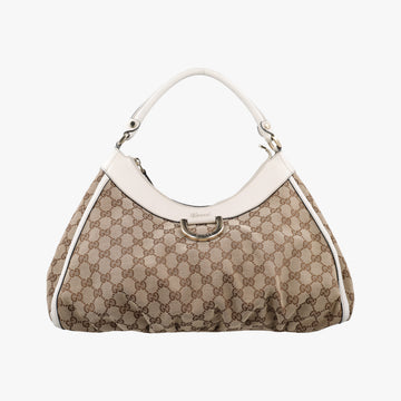 Abbey D-ring Hobo Beige×White canvas×leather 189833 C4783983アビー Dリング ホーボー ベージュ×ホワイト キャンバス×レザー 189833 C4783983