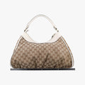 Abbey D-ring Hobo Beige×White canvas×leather 189833 C4783983アビー Dリング ホーボー ベージュ×ホワイト キャンバス×レザー 189833 C4783983