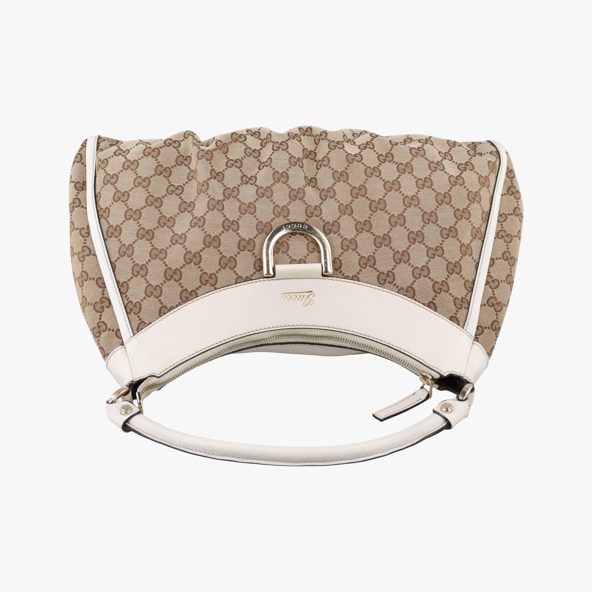 Abbey D-ring Hobo Beige×White canvas×leather 189833 C4783983アビー Dリング ホーボー ベージュ×ホワイト キャンバス×レザー 189833 C4783983