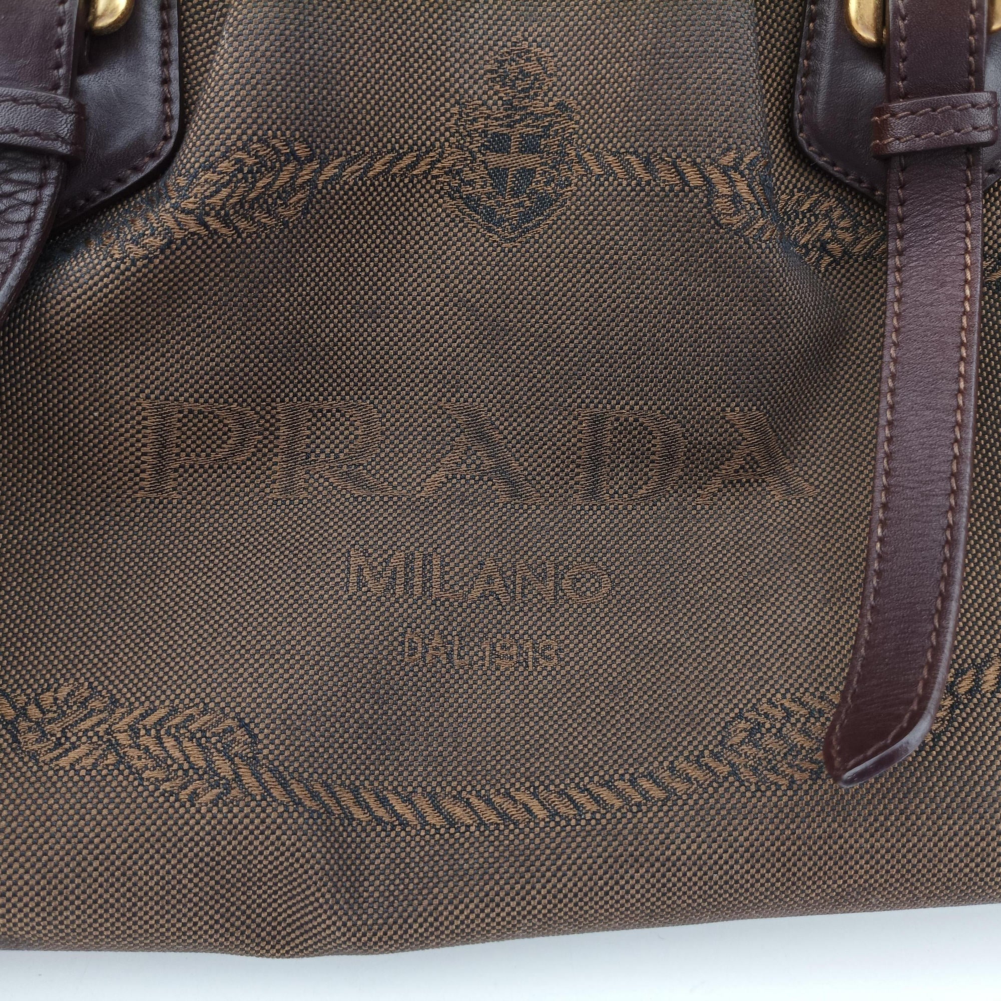 Vitello Daino Trimmed Canapa Logo Frame Brown Fabric × leather BR3508 25ヴィッテロ ダイノ トリム カナパ ロゴ フレーム ブラウン ファブリック×レザー BR3508 25
