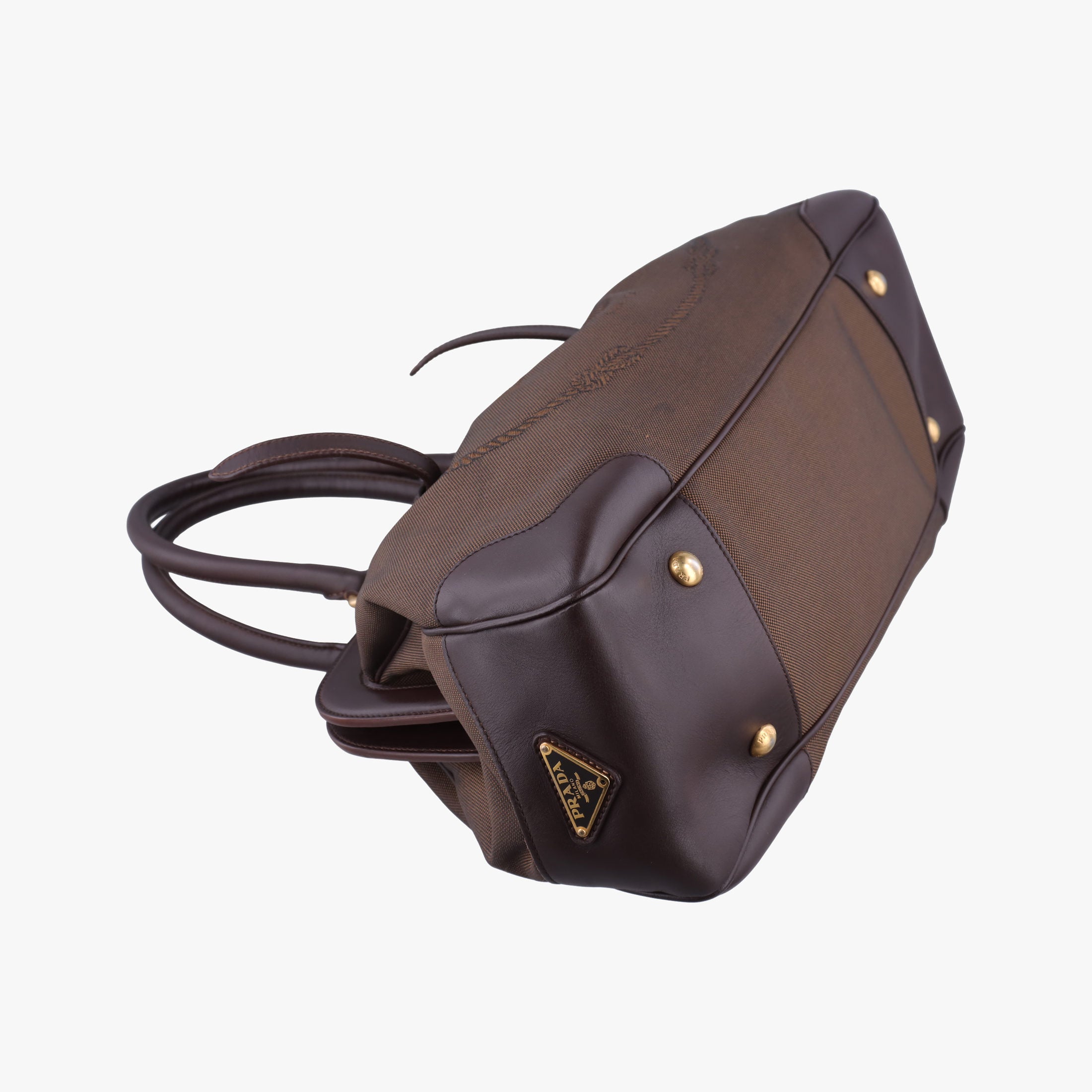 Vitello Daino Trimmed Canapa Logo Frame Brown Fabric × leather BR3508 25ヴィッテロ ダイノ トリム カナパ ロゴ フレーム ブラウン ファブリック×レザー BR3508 25