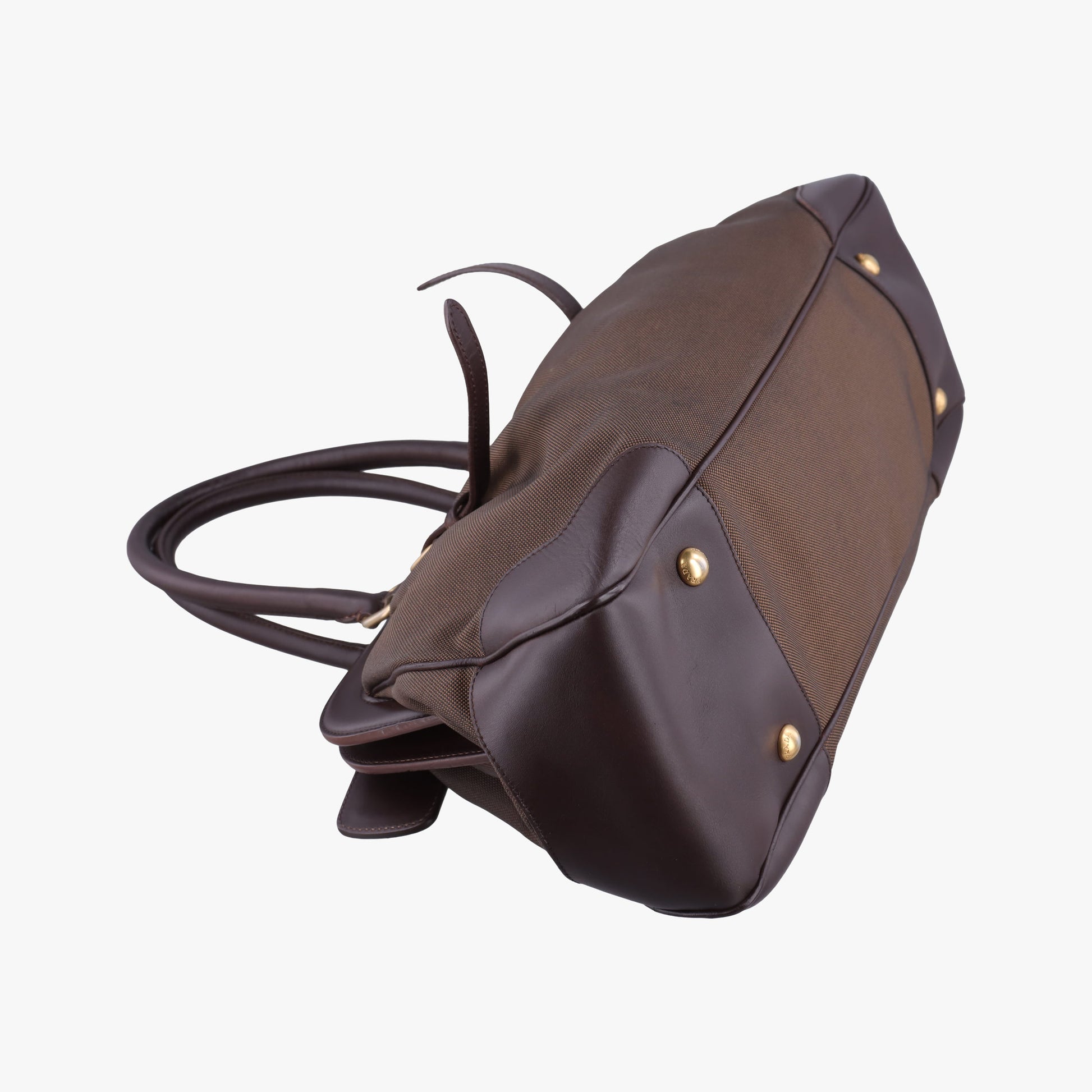 Vitello Daino Trimmed Canapa Logo Frame Brown Fabric × leather BR3508 25ヴィッテロ ダイノ トリム カナパ ロゴ フレーム ブラウン ファブリック×レザー BR3508 25