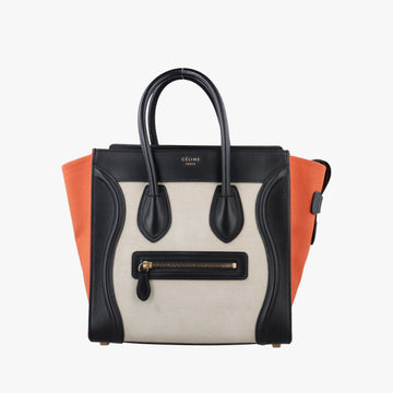 Luggage Micro shopper Black × Ivory × Orange Canvas × Leather S-GA-4164ラゲージマイクロショッパー ブラック × アイボリー × オレンジ キャンバス × レザー S-GA-4164