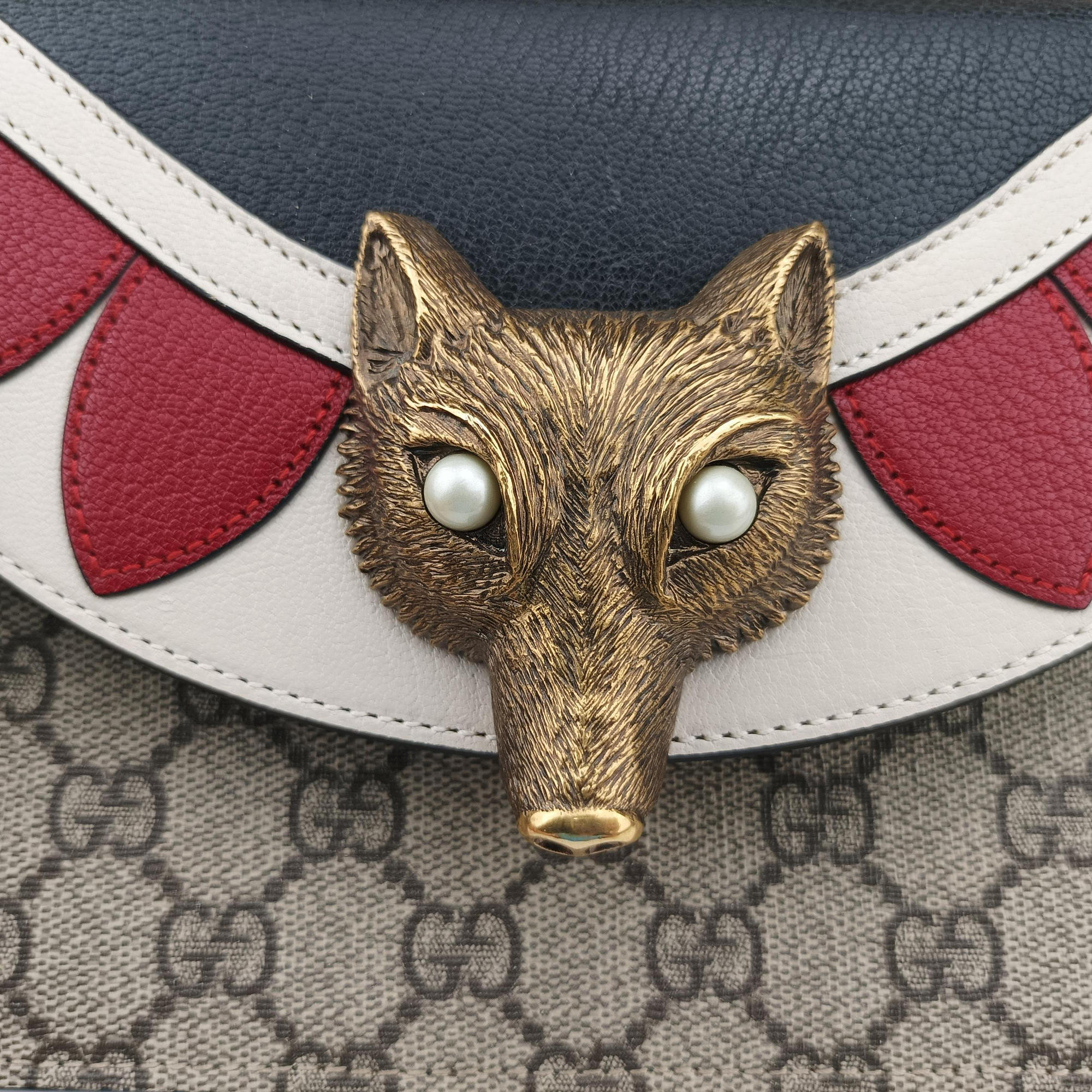 Mini Fox Brooch Bamboo Beige×Multicolour PVC coated canvas×Leather 466428 B021732924ミニ フォックス ブローチ バンブー ベージュ×マルチカラー PVCコーティングキャンバス×レザー 466428 B021732924