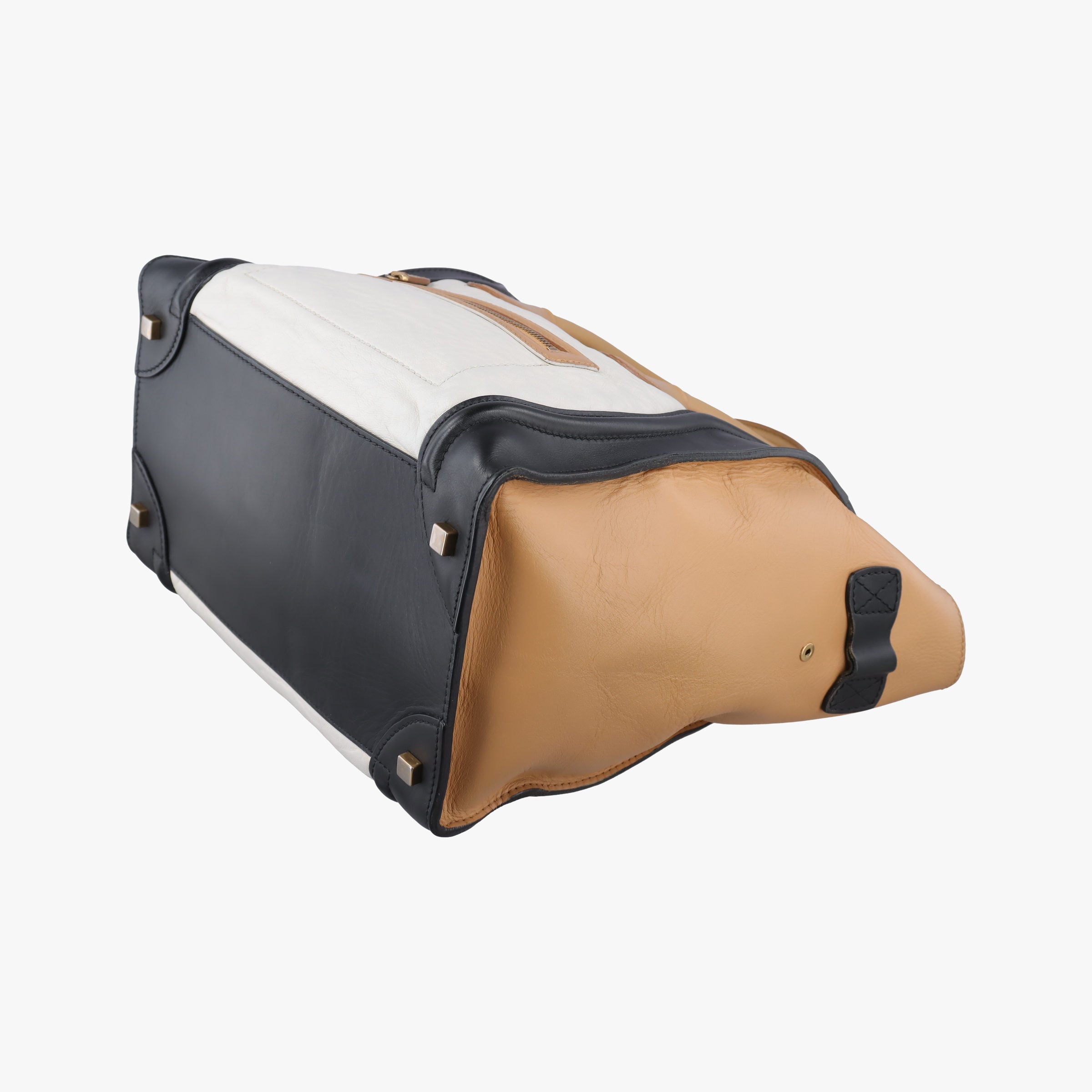 Luggage Mini Shopper Beige×white×black Leather U-CE-0121ラゲージミニショッパー ベージュ×ホワイト×ブラック レザー U-CE-0121