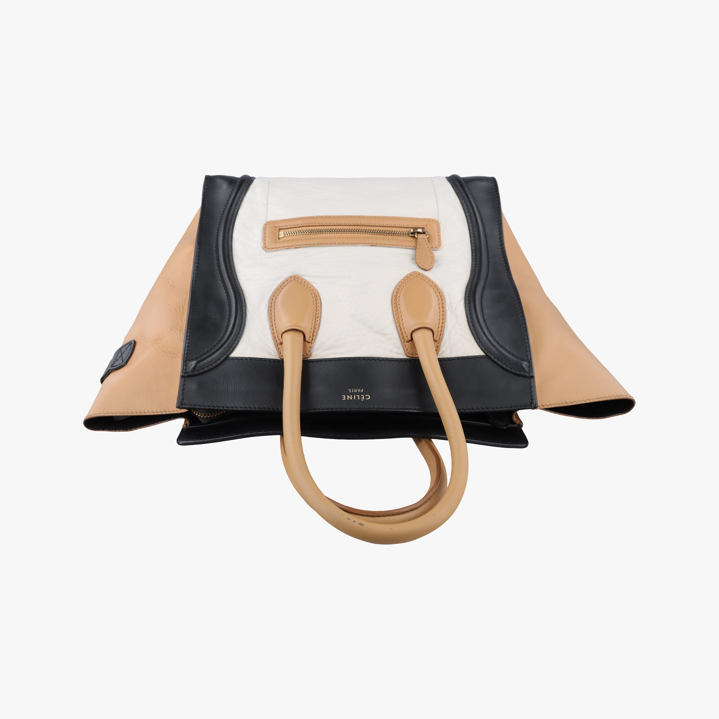 Luggage Mini Shopper Beige×white×black Leather U-CE-0121ラゲージミニショッパー ベージュ×ホワイト×ブラック レザー U-CE-0121