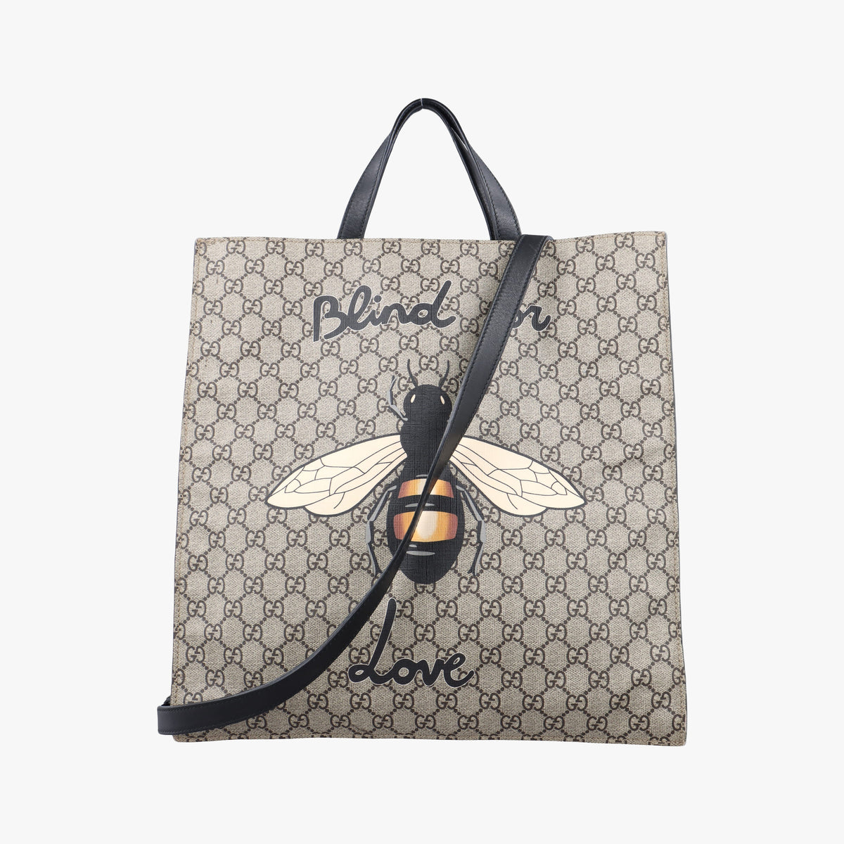 GG Supreme Bee beige×black PVC coated canvas×Leather 450950 G020712977GGスプリーム ビー ベージュ×ブラック PVCコーティングキャンバス×レザー 450950 G020712977