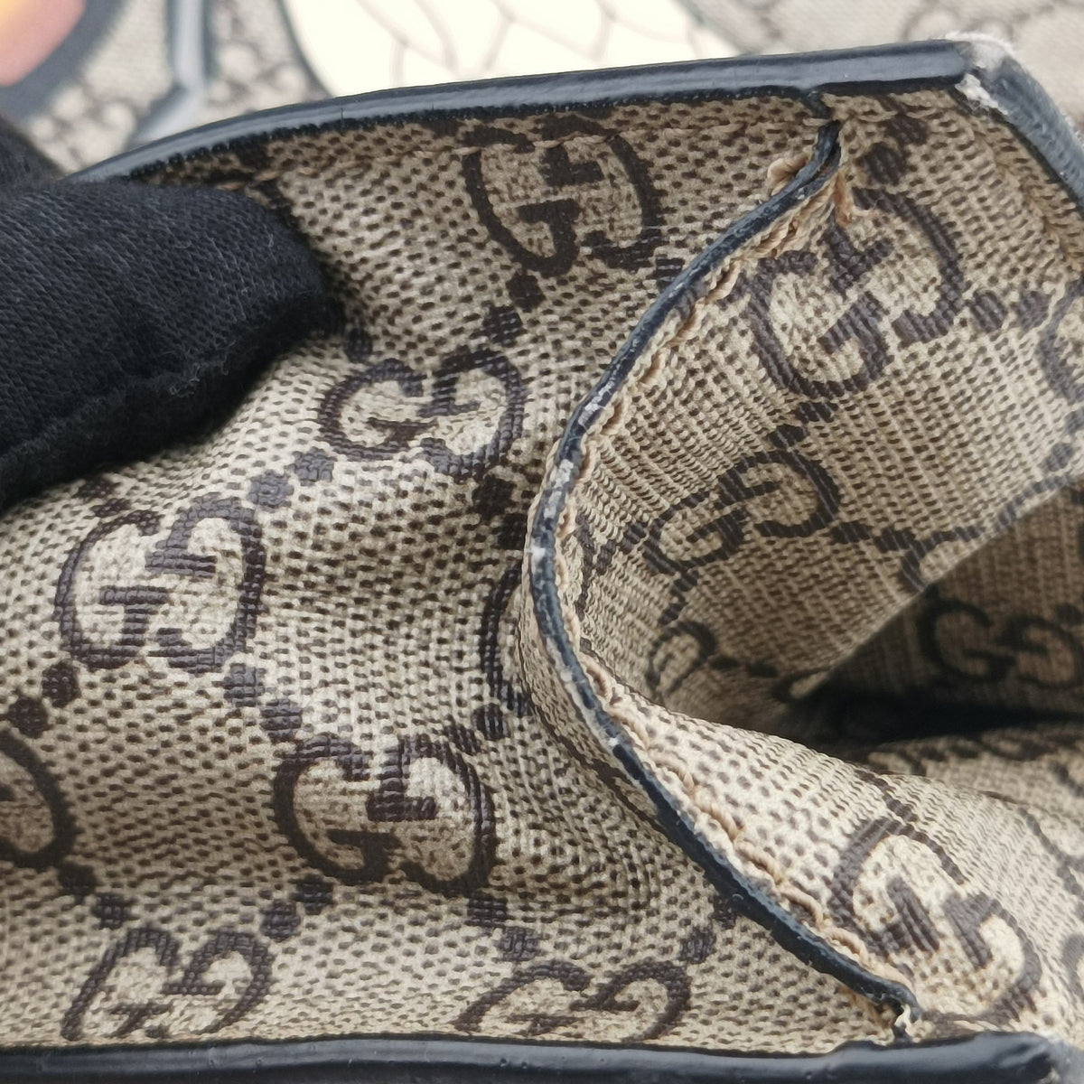GG Supreme Bee beige×black PVC coated canvas×Leather 450950 G020712977GGスプリーム ビー ベージュ×ブラック PVCコーティングキャンバス×レザー 450950 G020712977