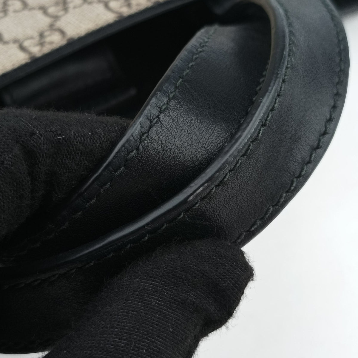 GG Supreme Bee beige×black PVC coated canvas×Leather 450950 G020712977GGスプリーム ビー ベージュ×ブラック PVCコーティングキャンバス×レザー 450950 G020712977