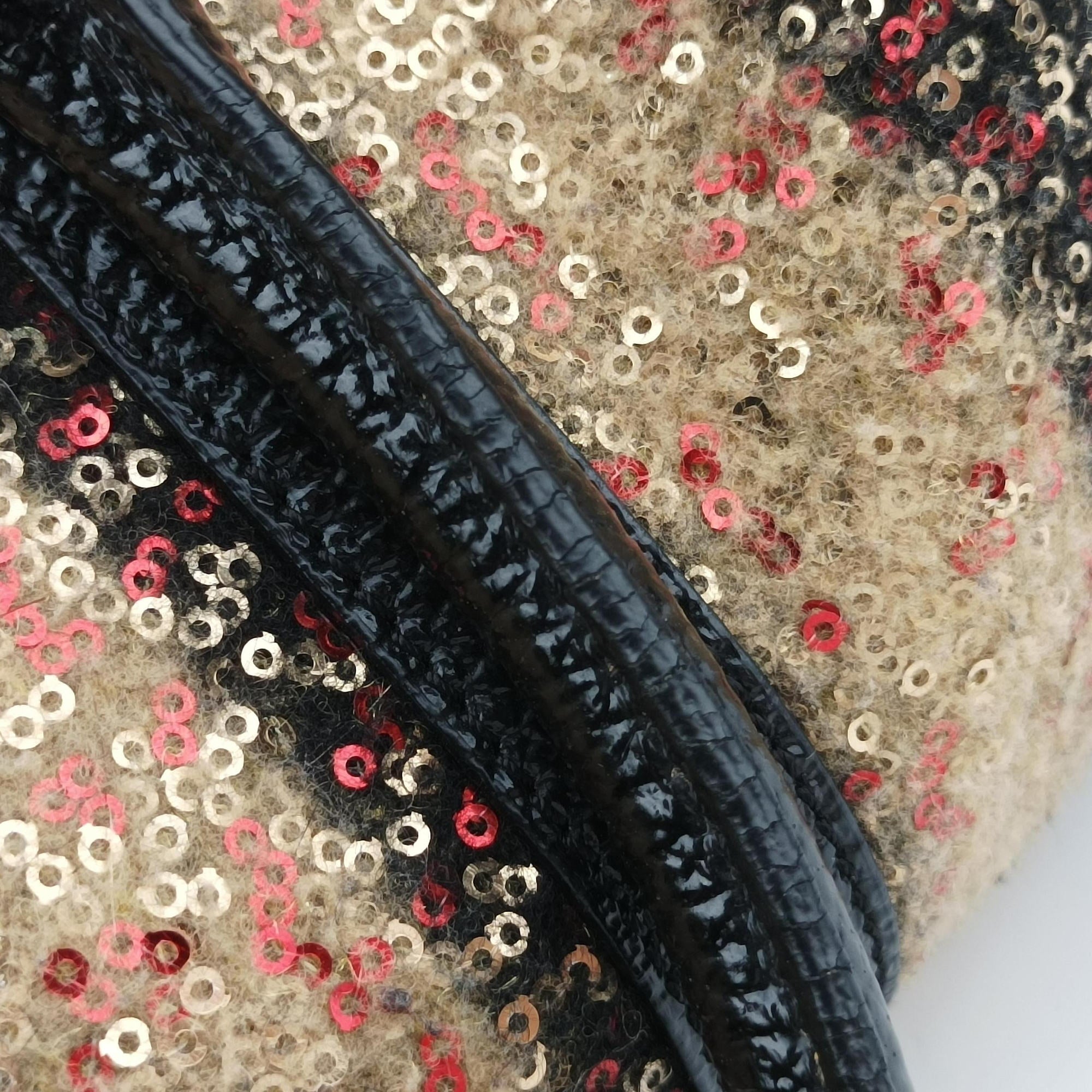 Forever Bauletto Black Sequin-embellished wool striped fabric × patent 8BL098 2305/8BL098/ZGE/089フォーエバー バウレット ブラック スパンコール刺繍 ウールファブリック × パテント 8BL098 2305/8BL098/ZGE/089
