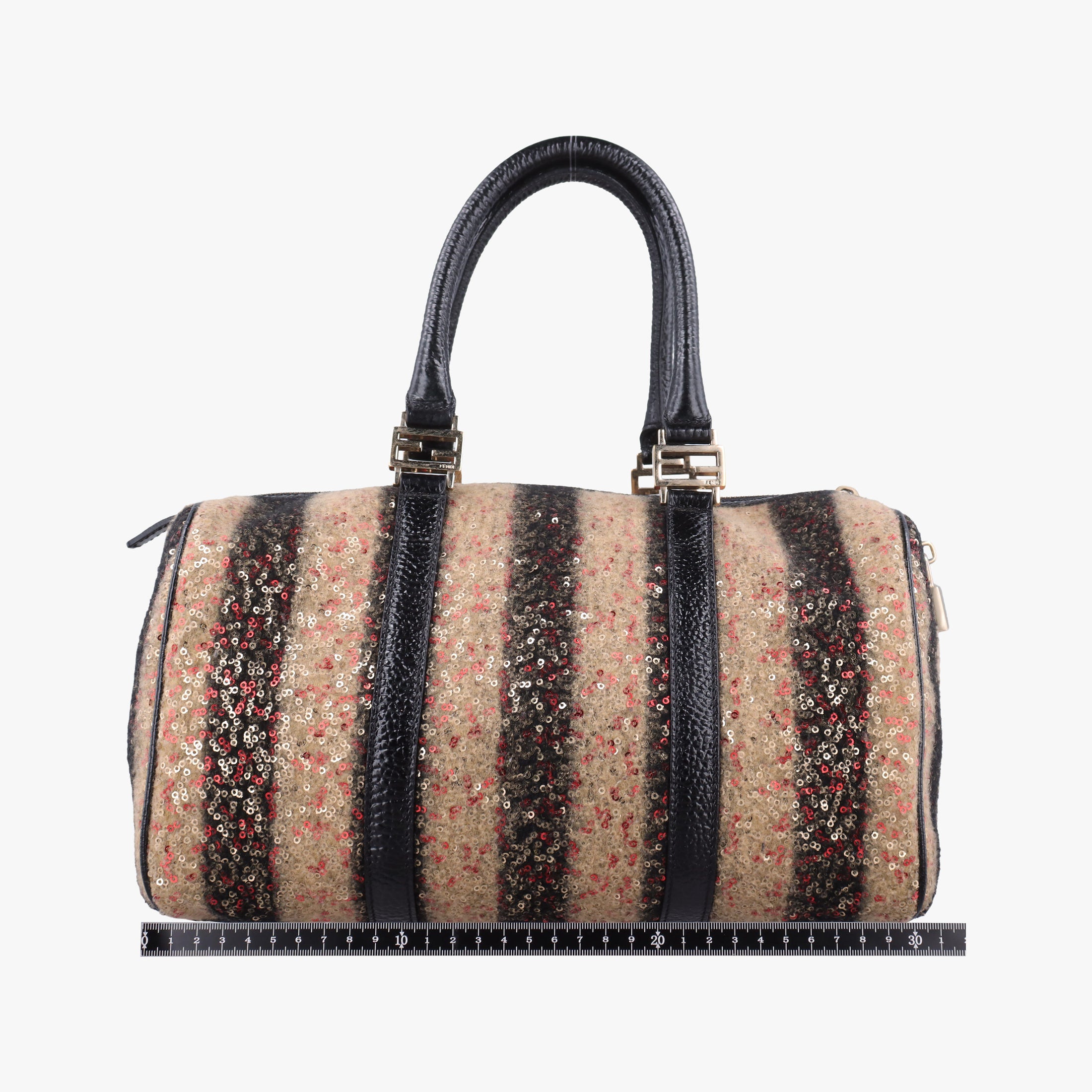 Forever Bauletto Black Sequin-embellished wool striped fabric × patent 8BL098 2305/8BL098/ZGE/089フォーエバー バウレット ブラック スパンコール刺繍 ウールファブリック × パテント 8BL098 2305/8BL098/ZGE/089