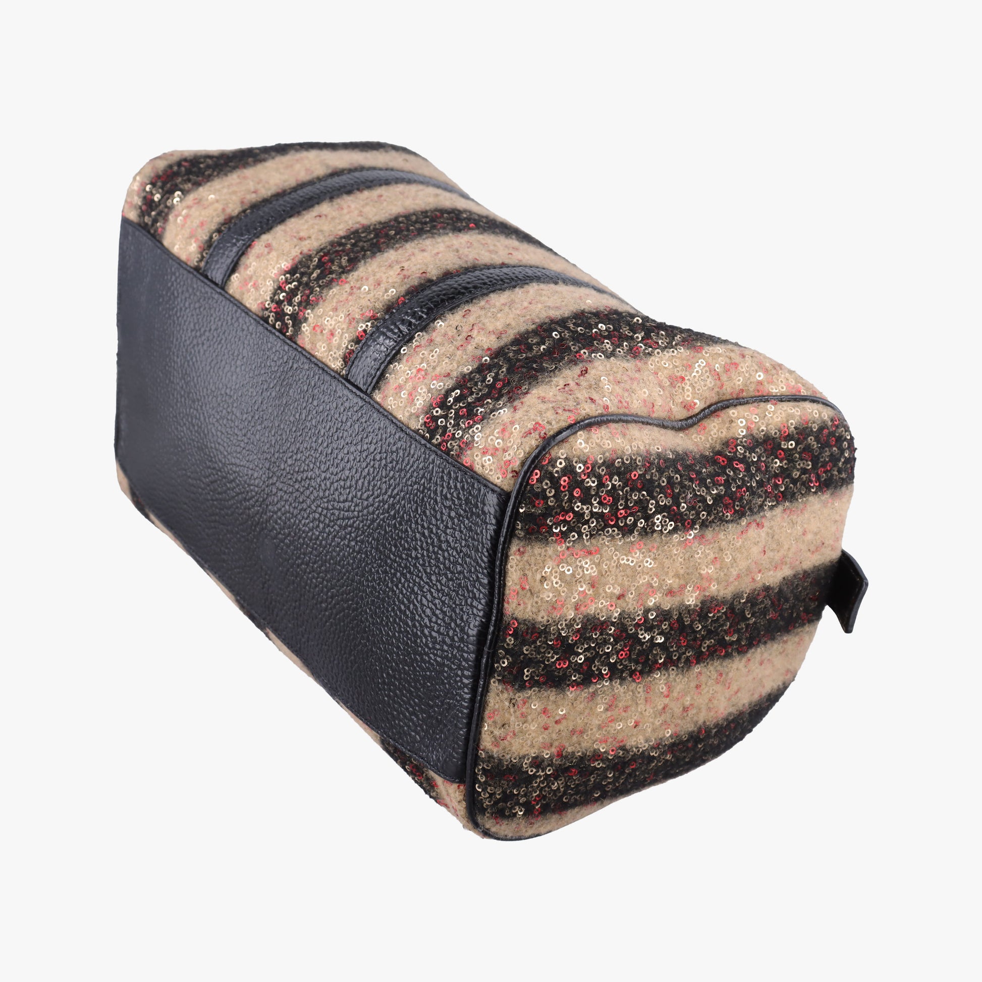 Forever Bauletto Black Sequin-embellished wool striped fabric × patent 8BL098 2305/8BL098/ZGE/089フォーエバー バウレット ブラック スパンコール刺繍 ウールファブリック × パテント 8BL098 2305/8BL098/ZGE/089